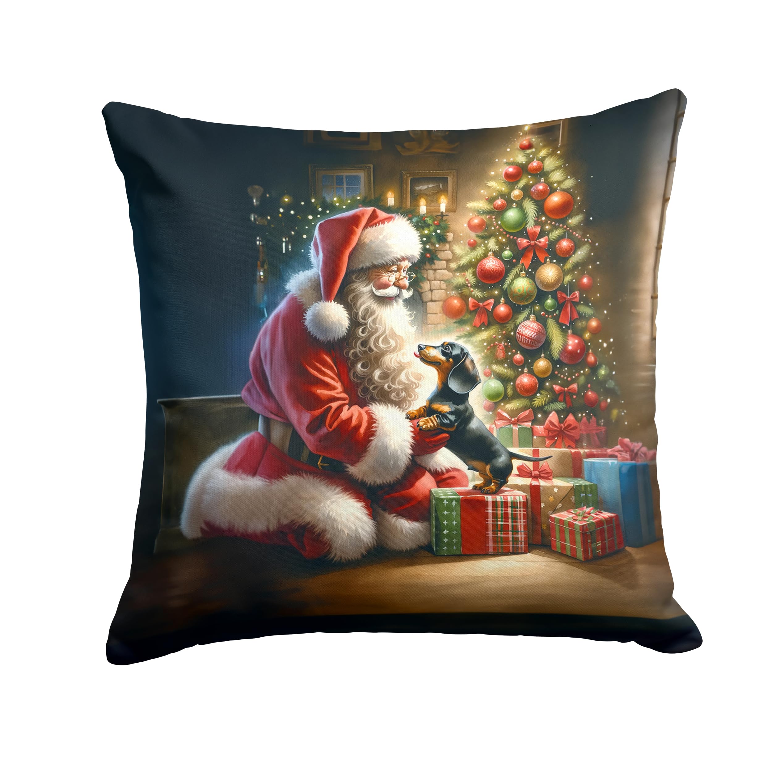 Carolines Treasures Dachshund and Santa Claus Throw Pillow Machine Washable, Indoor Outdoor Decorative Pillow for Couch, Bed or Patio, 18Hx18W