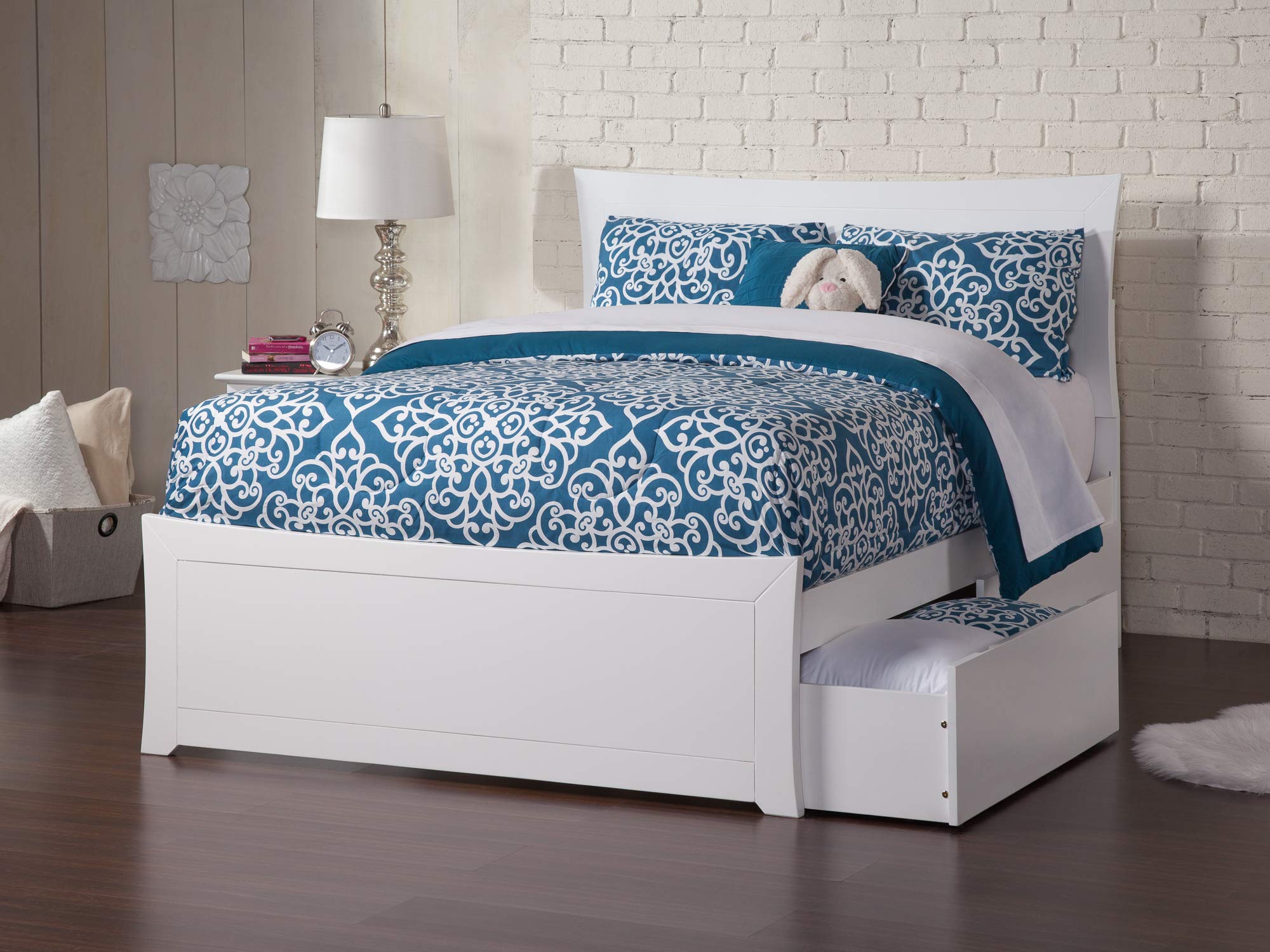 Metro Full Platform Bed with Matching Foot Board with 2 Urban Bed Drawers in White