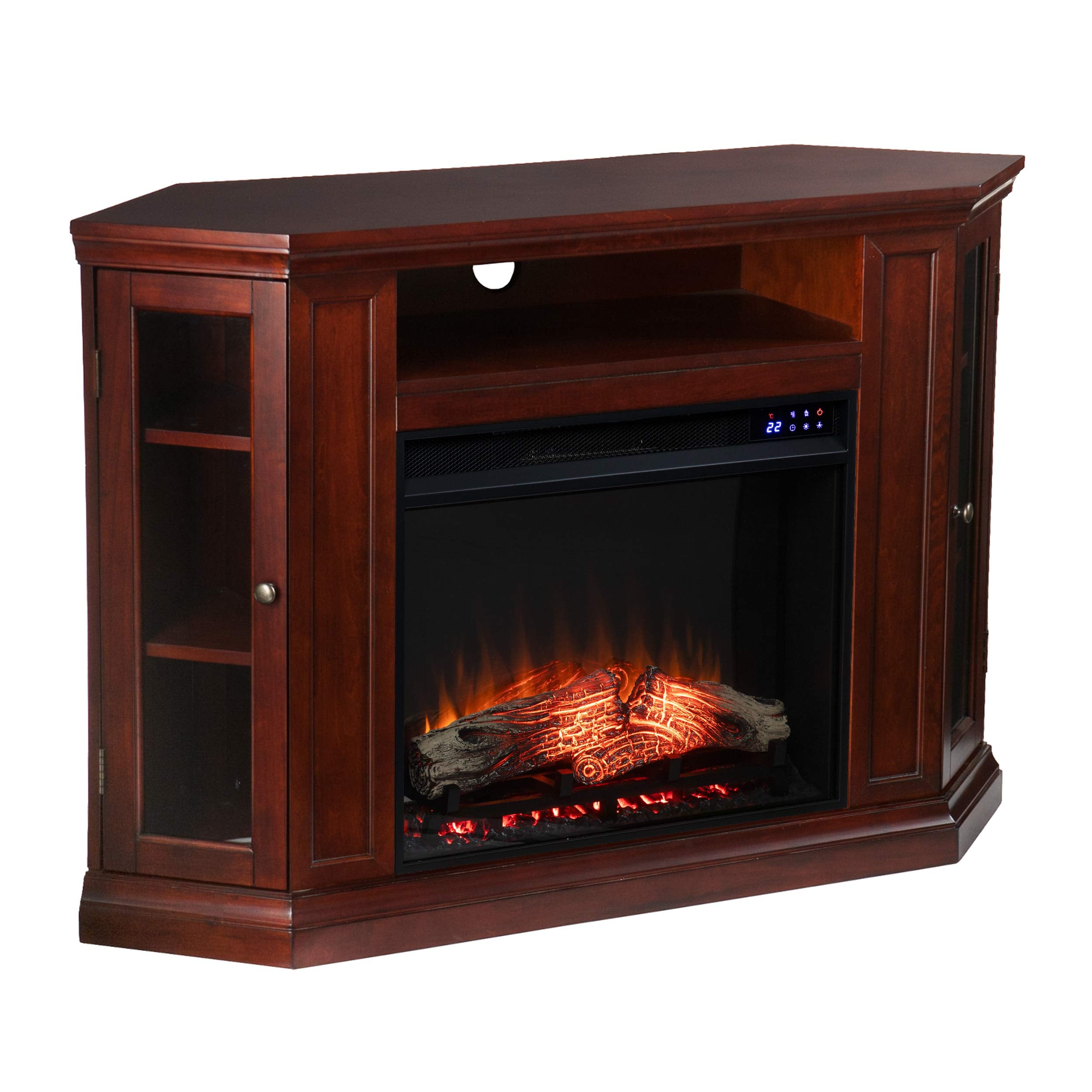 Claremont Electric Corner Touch Screen Fireplace with Storage- Cherry