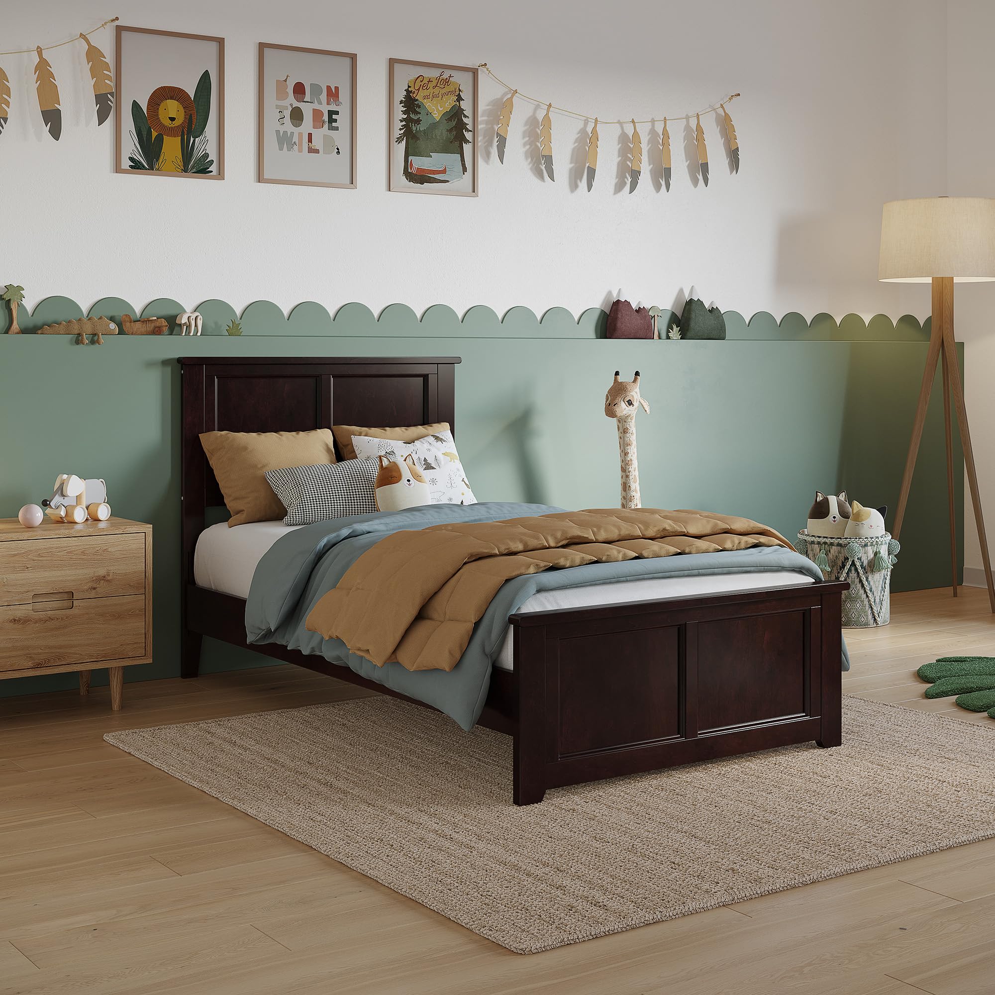 Charlotte Twin Solid Wood Low Profile Platform Bed with Matching Footboard in Espresso