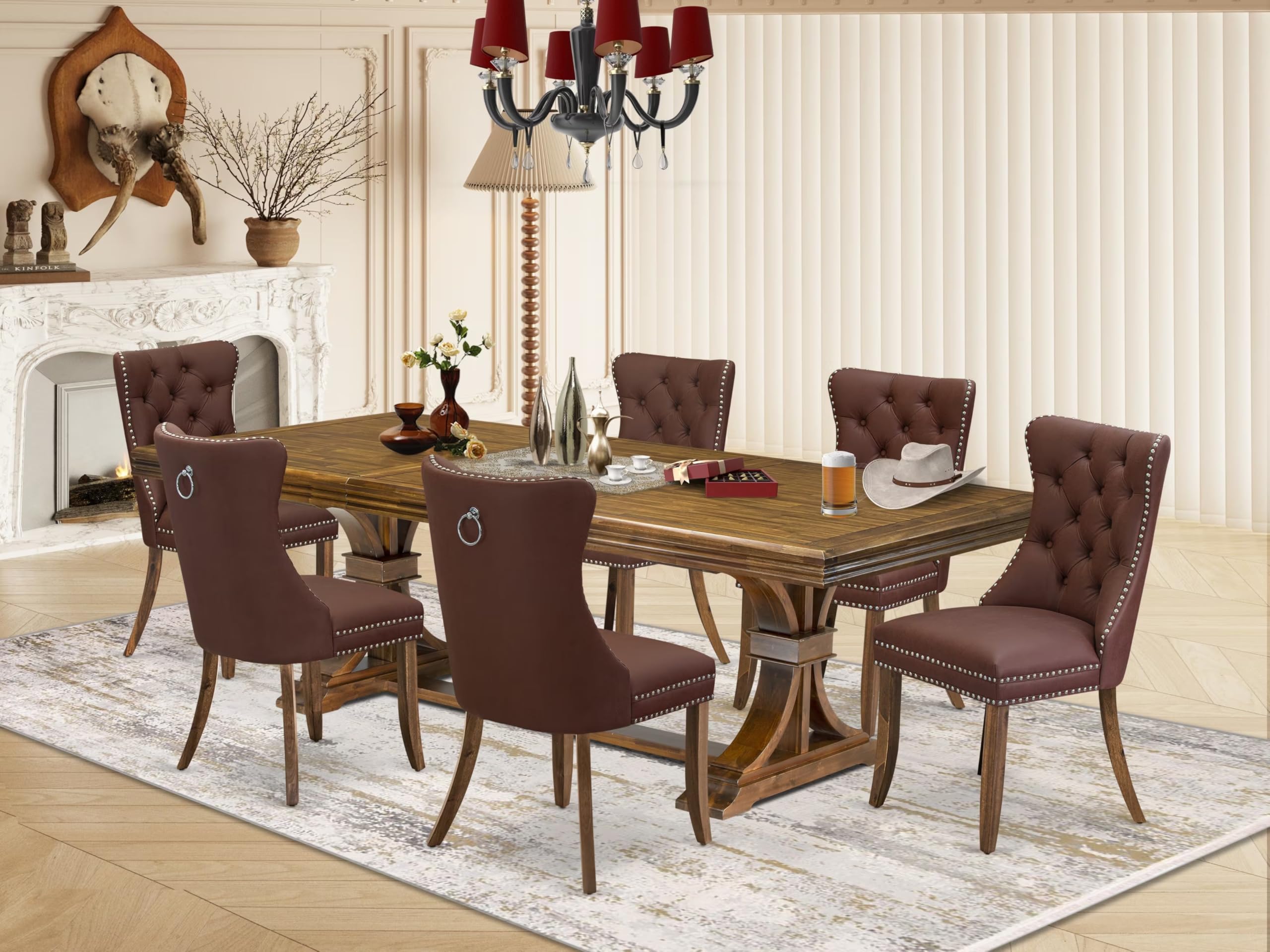 7 Pieces Dining Set Contains a Rectangle Kitchen Table and 6 Modern Chairs
