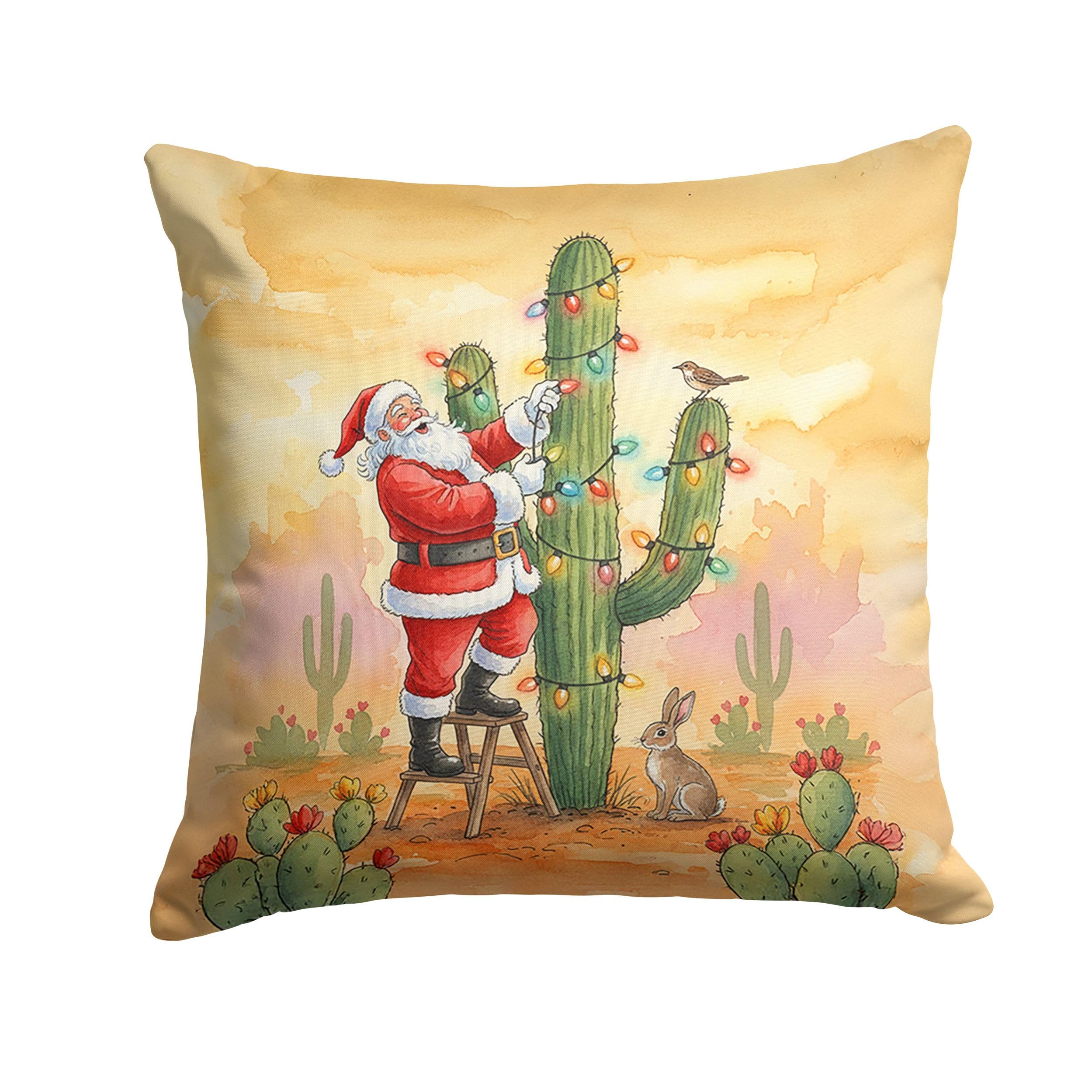 Carolines Treasures Santa Claus Decorating a Cactus Christmas Throw Pillow Decorative Indoor Outdoor Accent Cushion for Couch, Bed or Patio, 18Hx18W