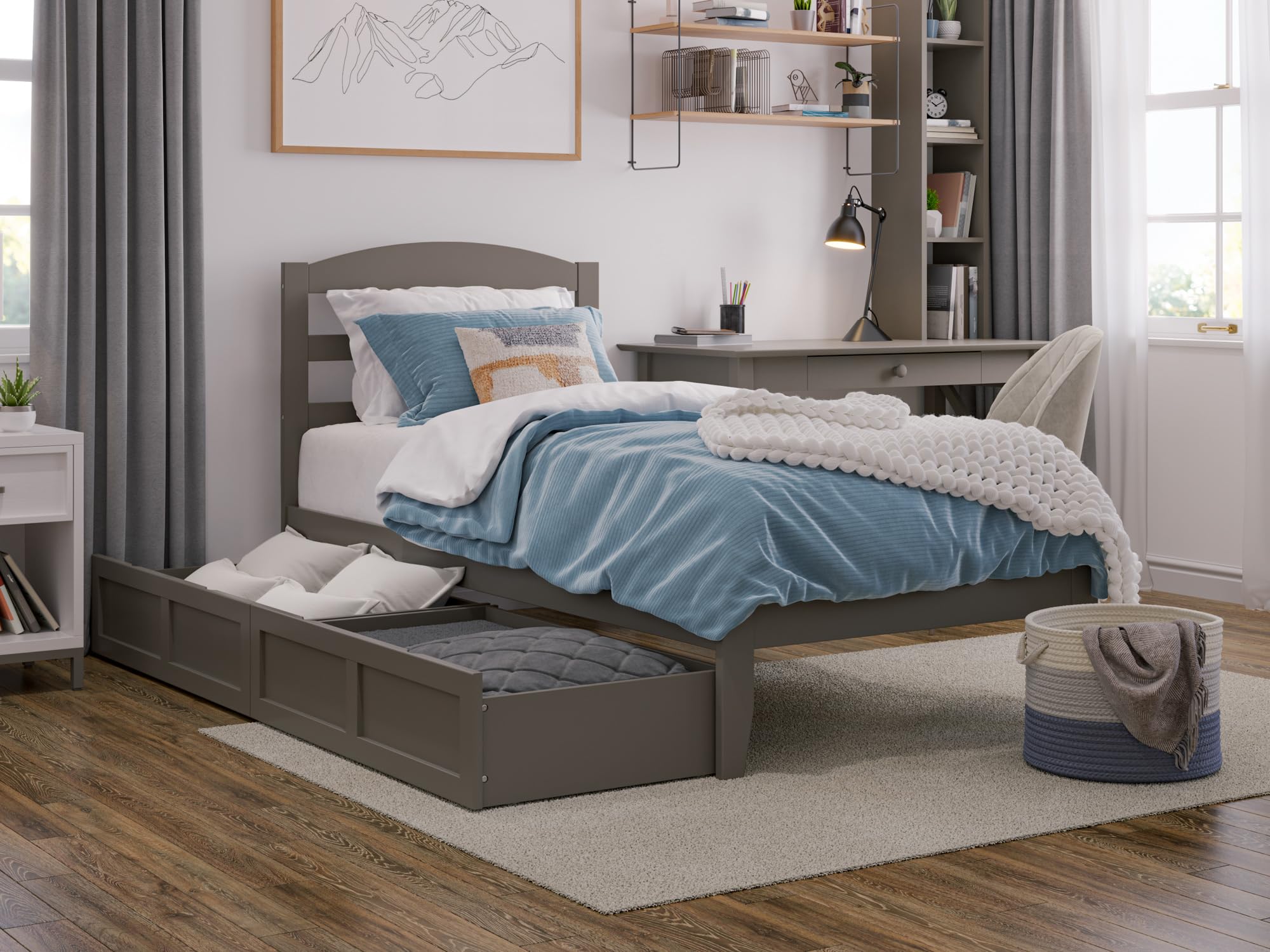 Warren Twin Bed with 2 Drawers in Grey