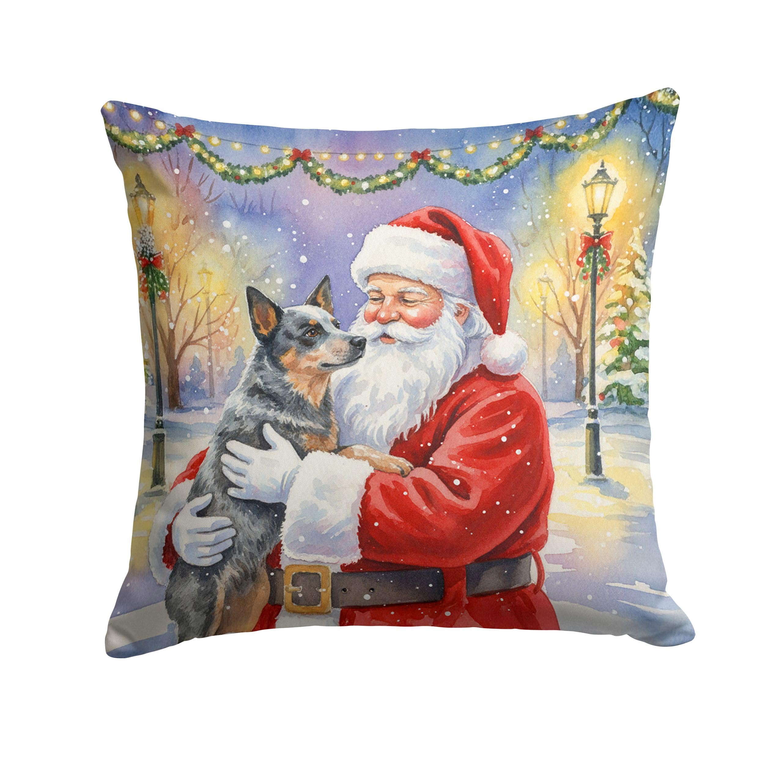 Carolines Treasures Australian Cattle Dog with Santa Claus Throw Pillow Decorative Indoor Outdoor Accent Cushion for Couch, Bed or Patio, 18Hx18W