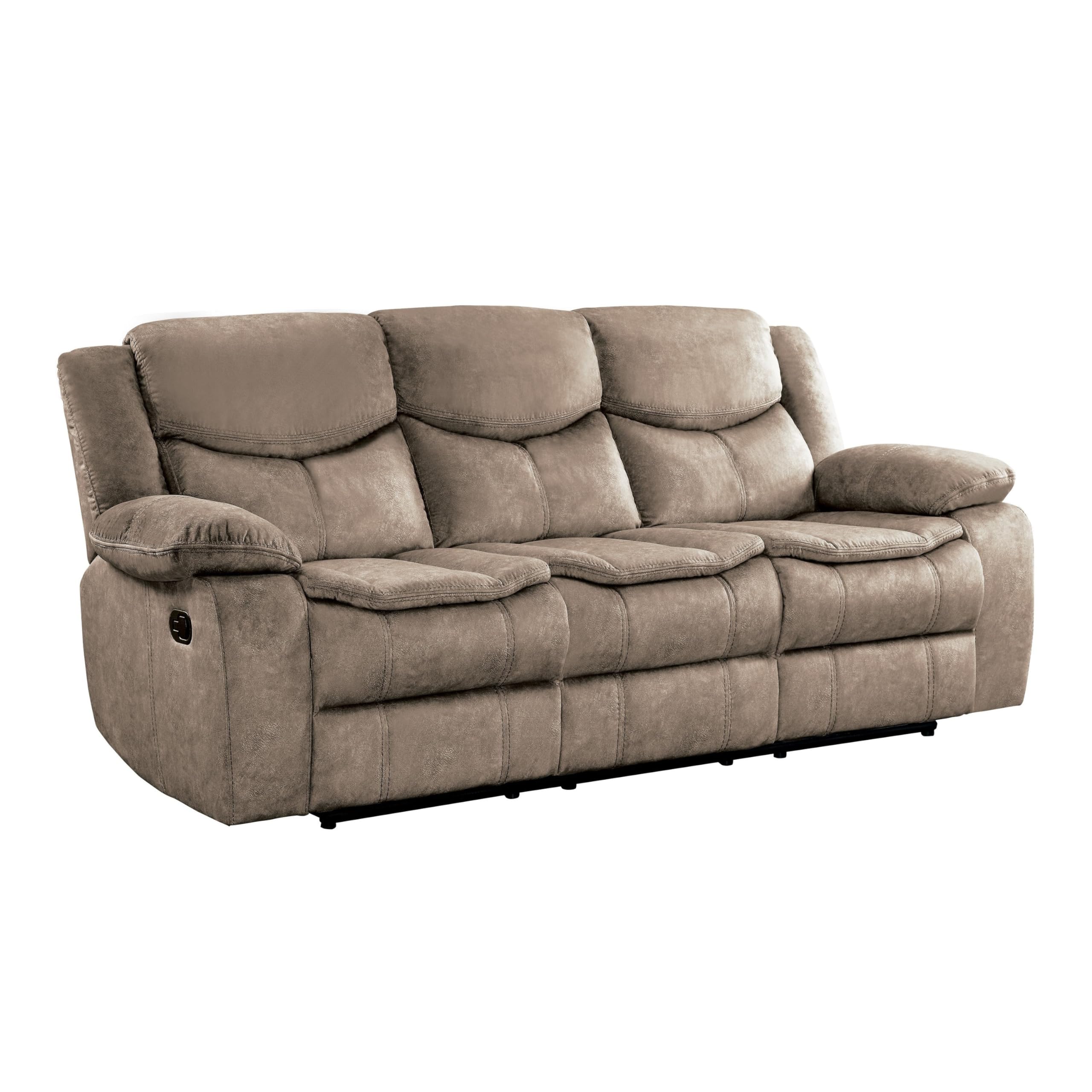 Joe 88 Inch Manual Dual Recliner Sofa, Cushioned Plush Brown Microfiber