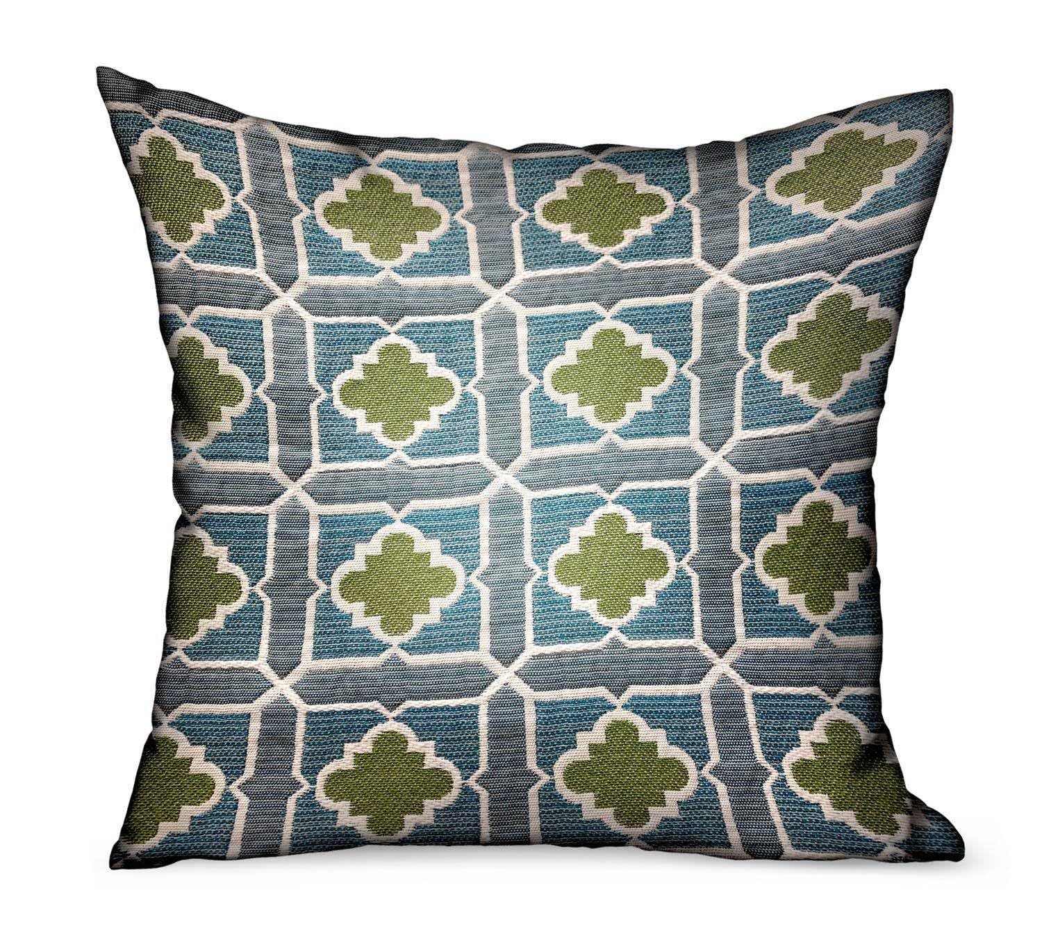 Plutus Shamrock Gem Blue, Green Geometric Luxury Outdoor/Indoor Throw Pillow Double sided  16 x 16”