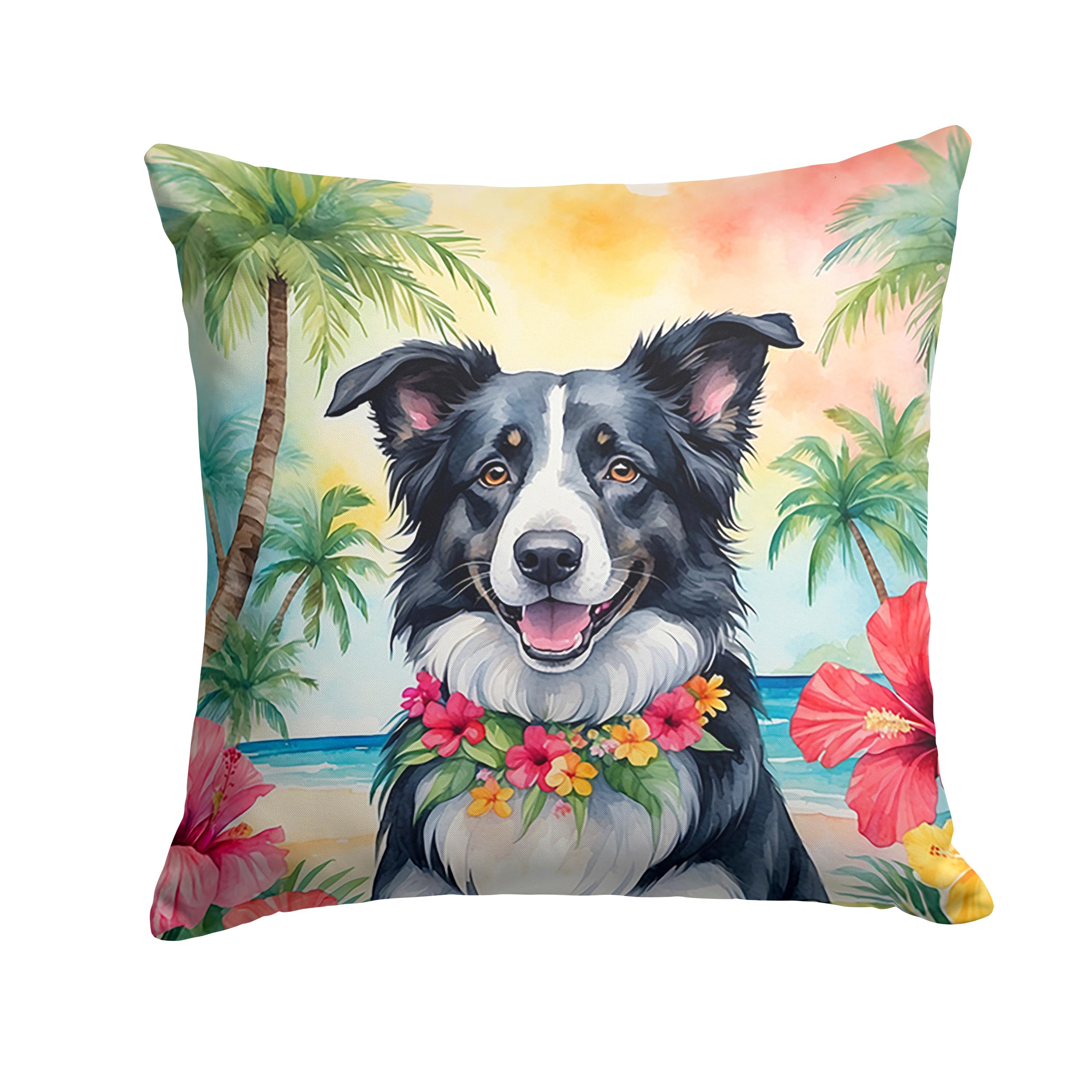 Border Collie Luau Throw Pillow