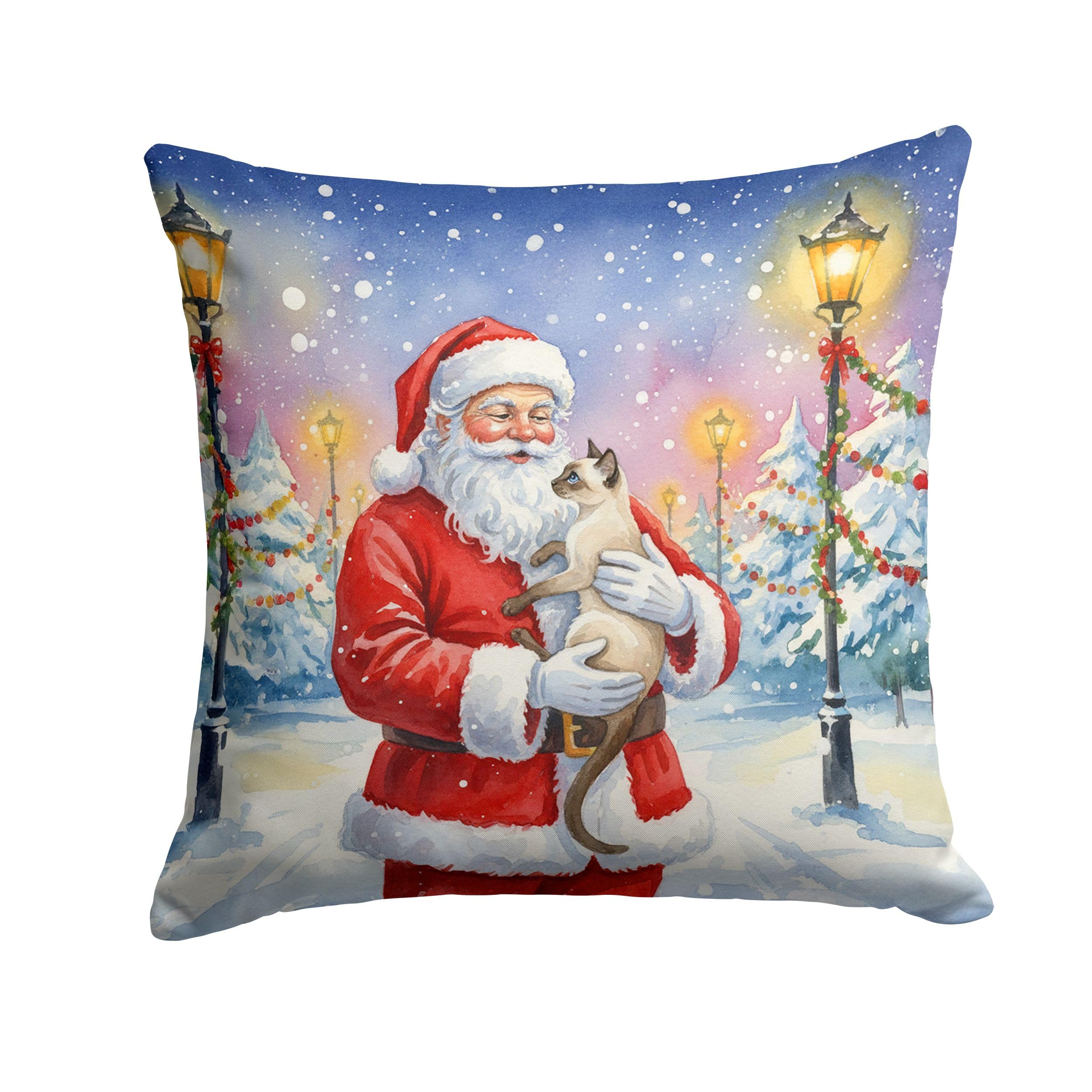 Carolines Treasures Javanese Cat with Santa Claus Throw Pillow Decorative Indoor Outdoor Accent Cushion for Couch, Bed or Patio, 18Hx18W