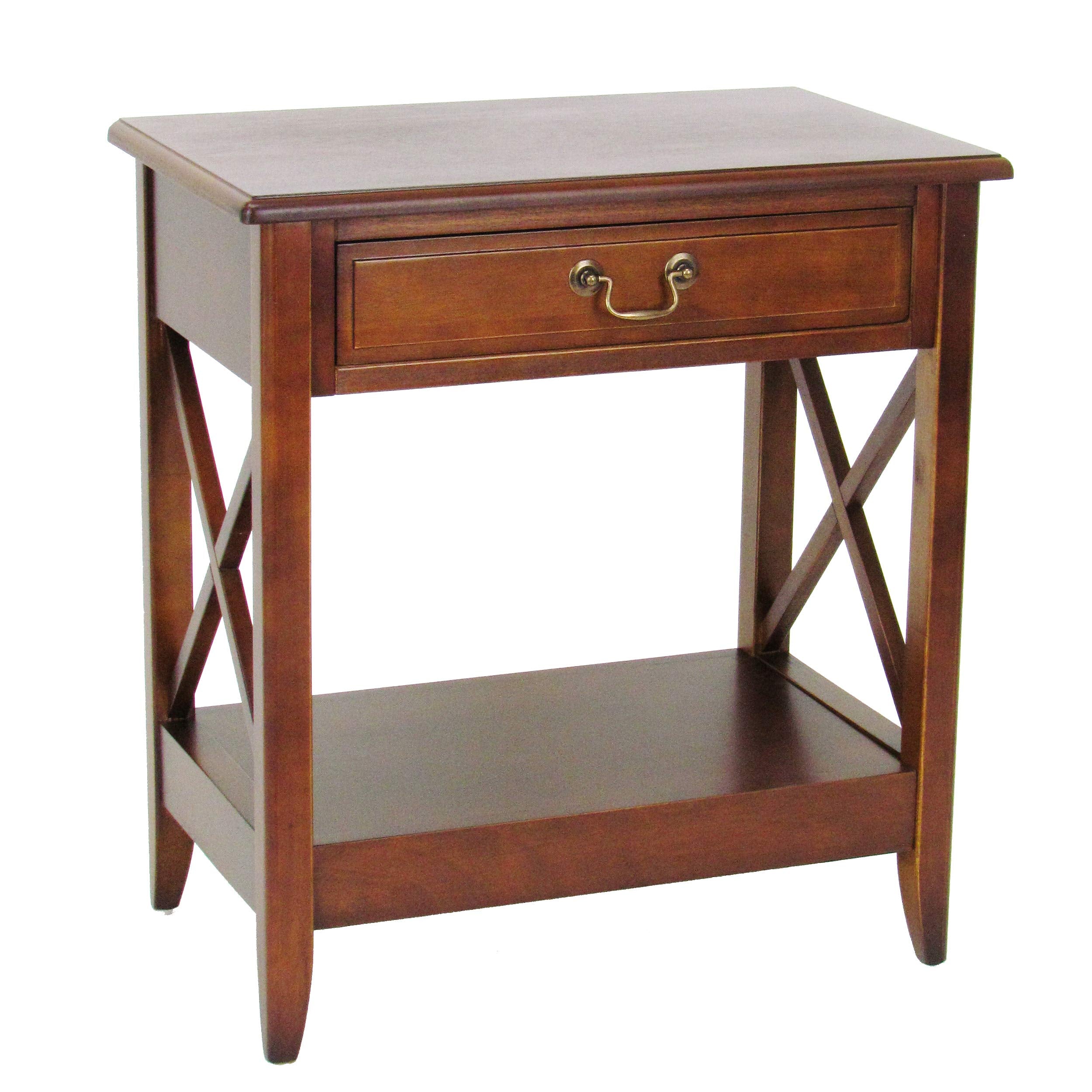 Transitional Style Nightstand with 1 Drawer and X Shape Sides, Brown