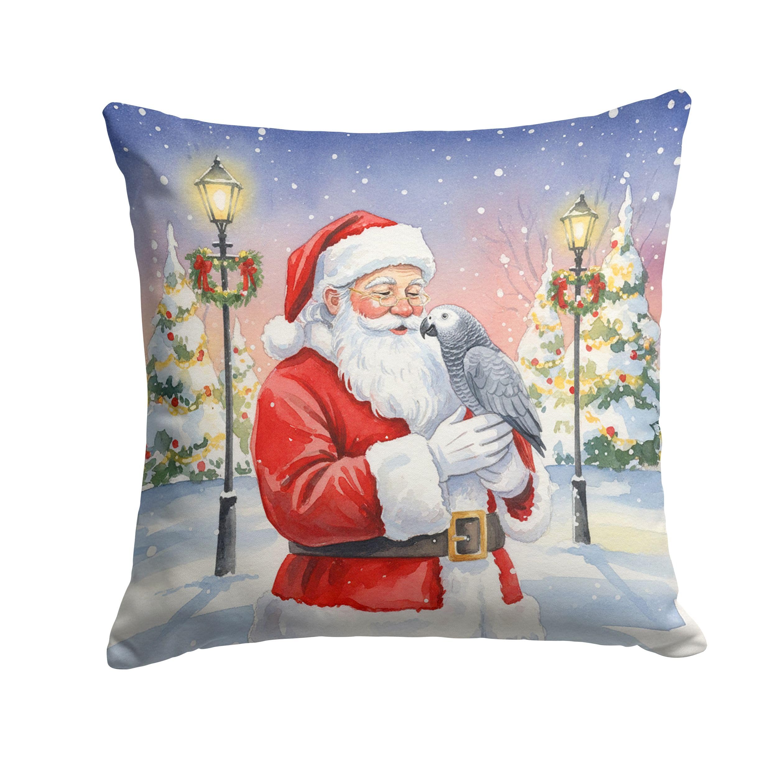Carolines Treasures African Grey Parrot with Santa Claus Throw Pillow Decorative Indoor Outdoor Accent Cushion for Couch, Bed or Patio, 18Hx18W