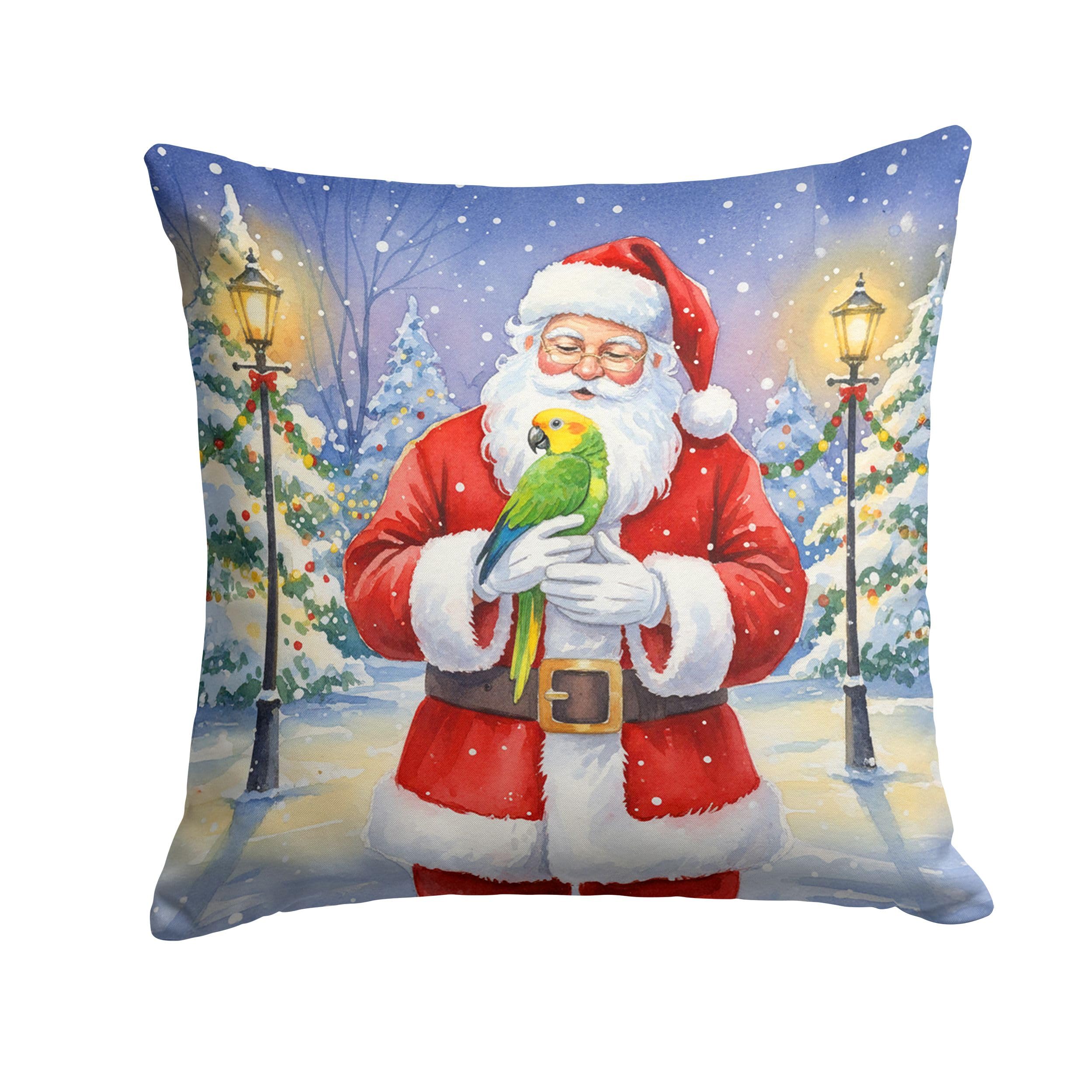 Carolines Treasures Double Yellow Headed Amazon Parrot with Santa Claus Throw Pillow Decorative Indoor Outdoor Accent Cushion for Couch, Bed or Patio, 18Hx18W