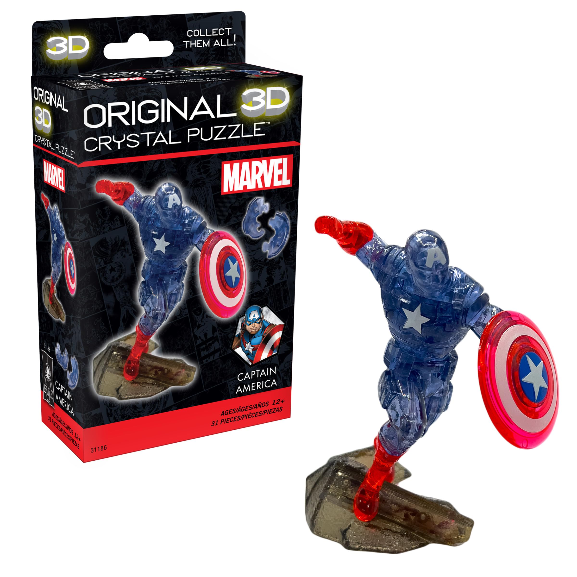 BePuzzled, Marvel Captain America Super Hero Original 3D Crystal Puzzle, for Puzzlers Ages 12 and Up
