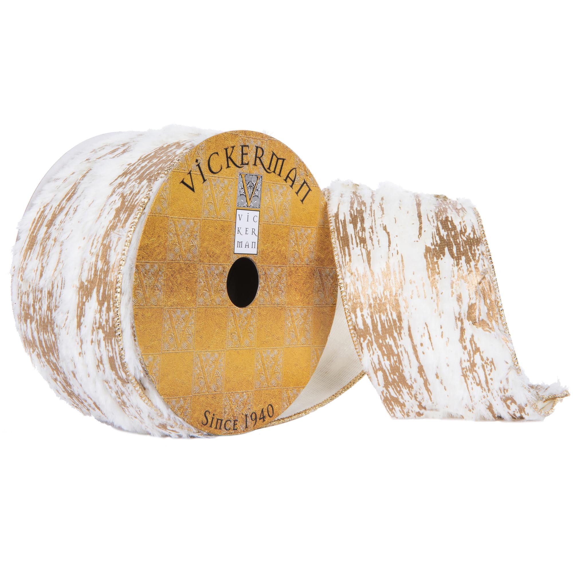 Casafoyer 2.5”x10Yd Ivory Faux Fur Gold Encrusted - (Pack Of 2)