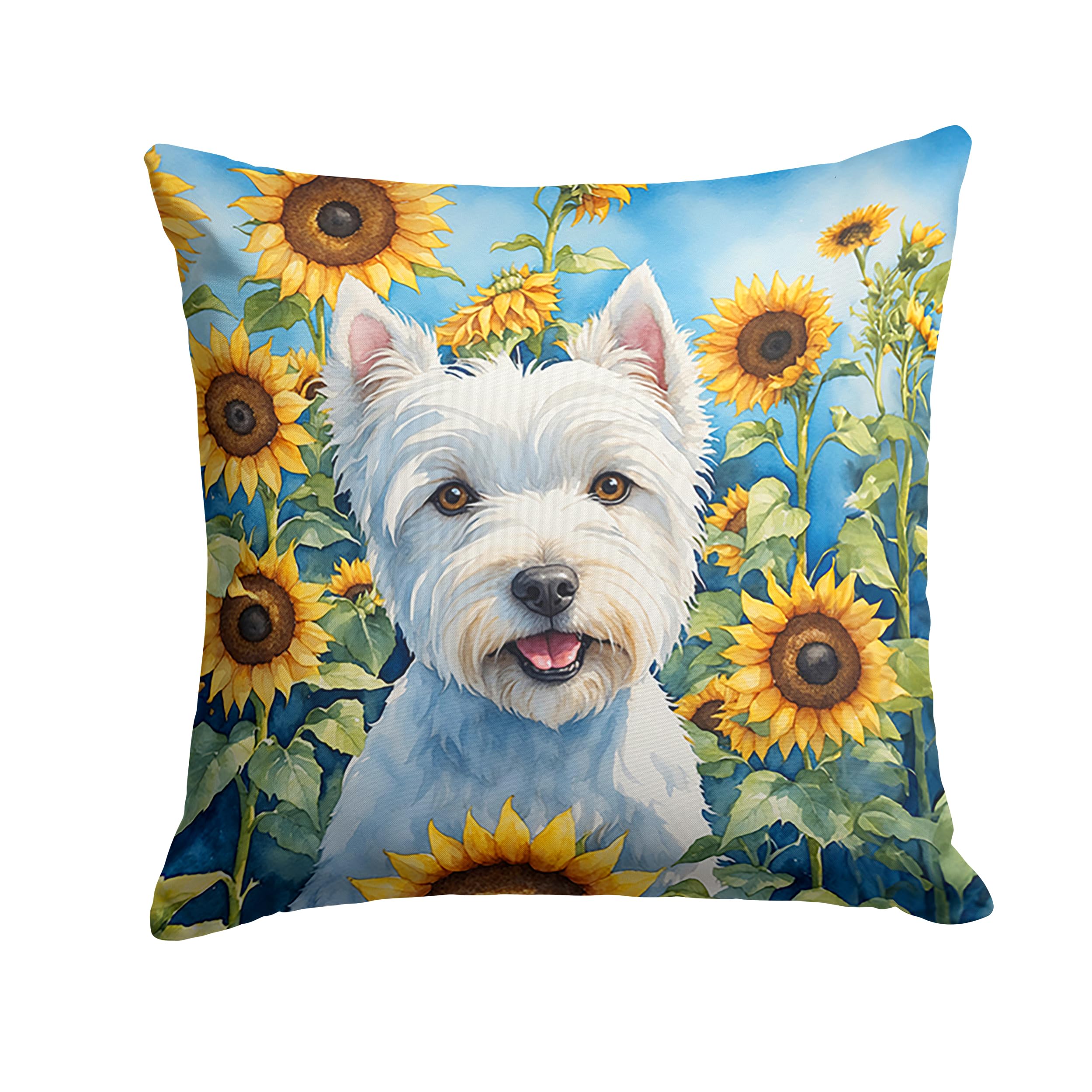 Westie in Sunflowers Throw Pillow