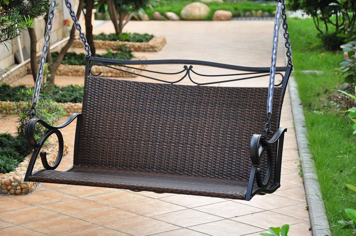 Valencia Resin Wicker/ Steel Hanging Loveseat Swing - Chocolate