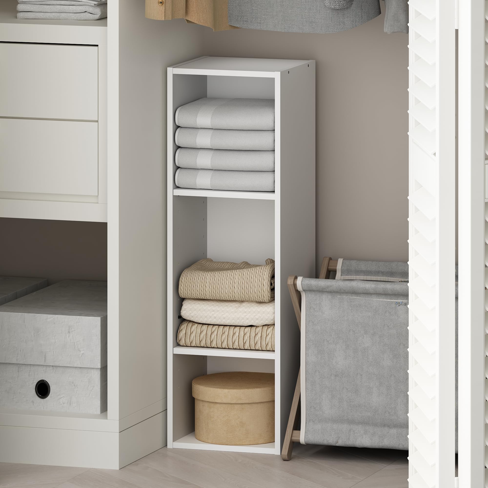 Furinno Reed 3-Tier Multipurpose Clothing & Closet Storage Organizer Shelf, 10-Inch Width, White