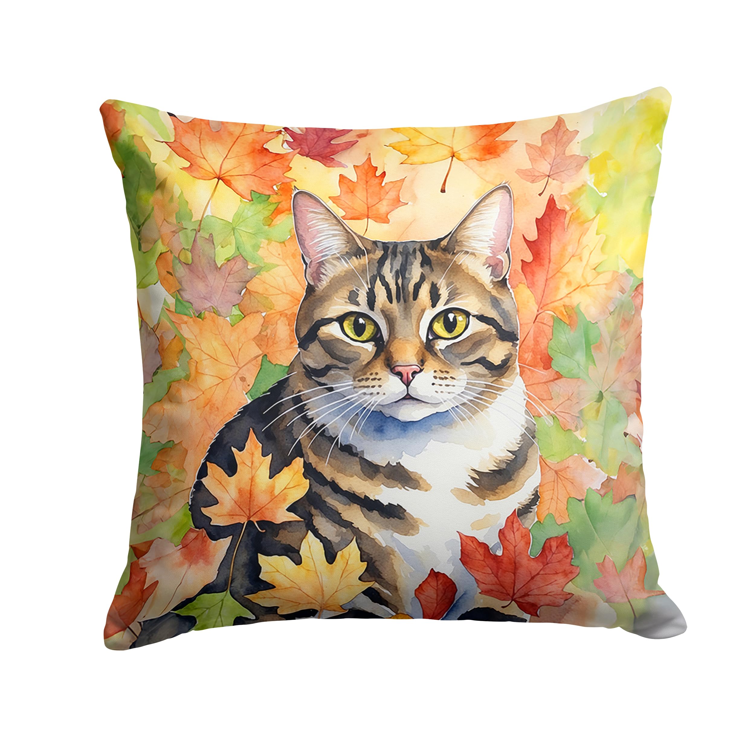 Carolines Treasures California Spangled Cat in Fall Leaves Throw Pillow Machine Washable, Indoor Outdoor Decorative Pillow for Couch, Bed or Patio, 14Hx14W