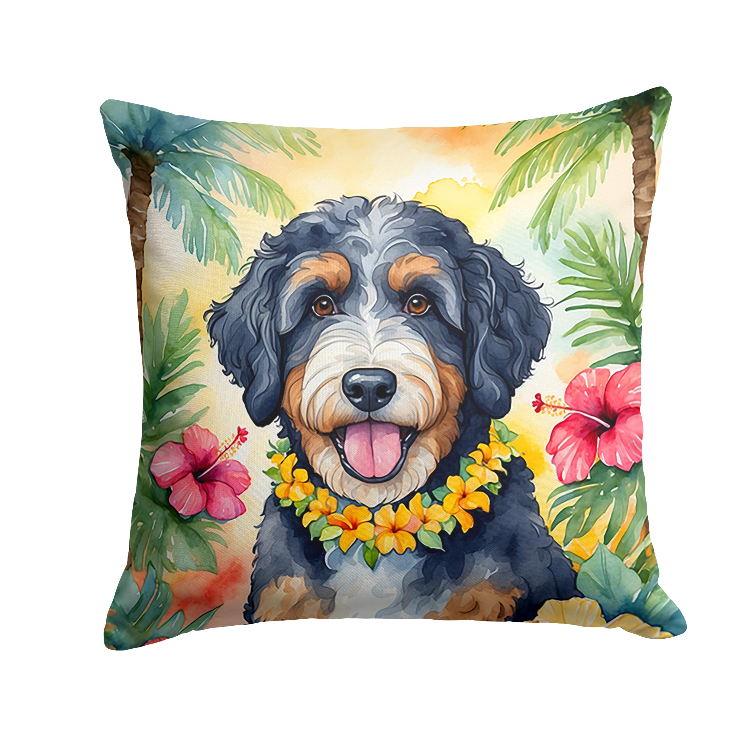 Carolines Treasures Luau Party Decorative Throw Pillow, 18Hx18W, Bernedoodle 6370