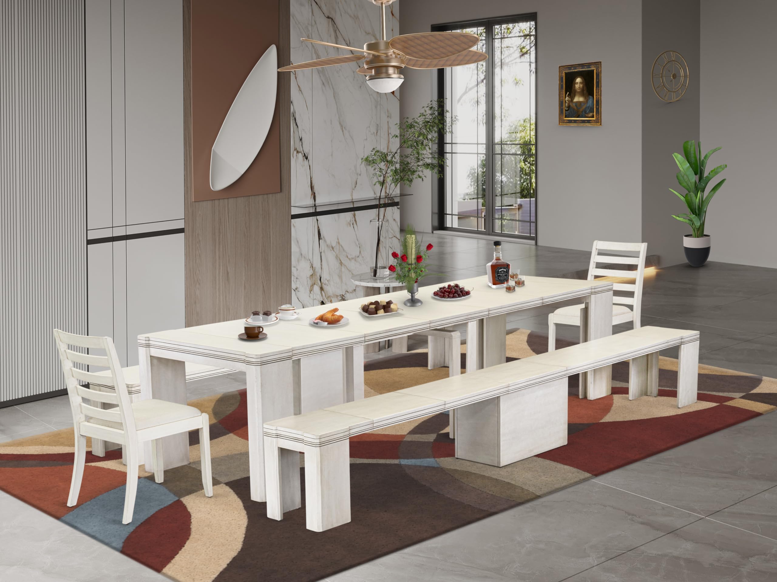 5 Pieces Extendable Dining Set Includes a Rectangle Kitchen Table