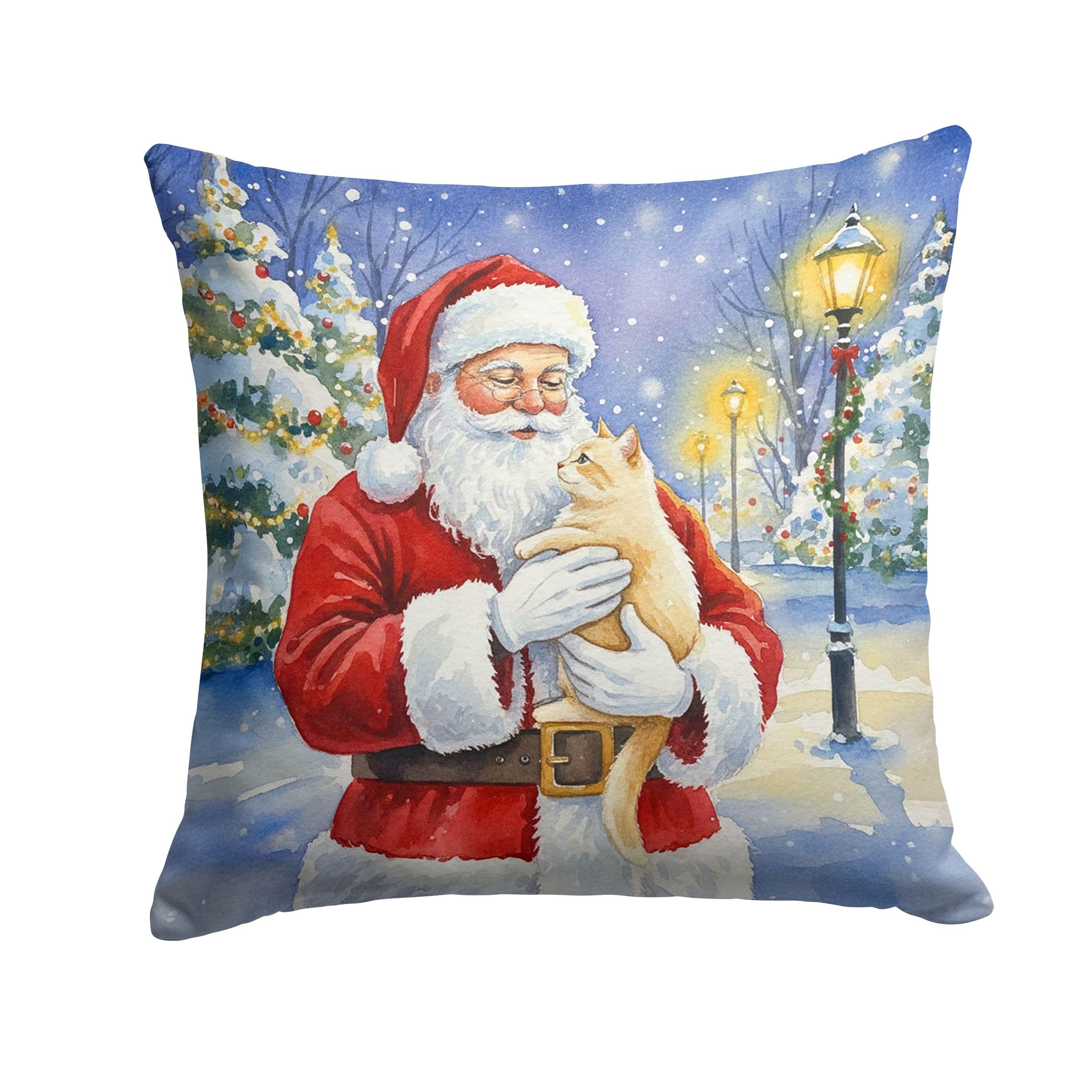 Carolines Treasures Cream Cat with Santa Claus Throw Pillow Decorative Indoor Outdoor Accent Cushion for Couch, Bed or Patio, 18Hx18W