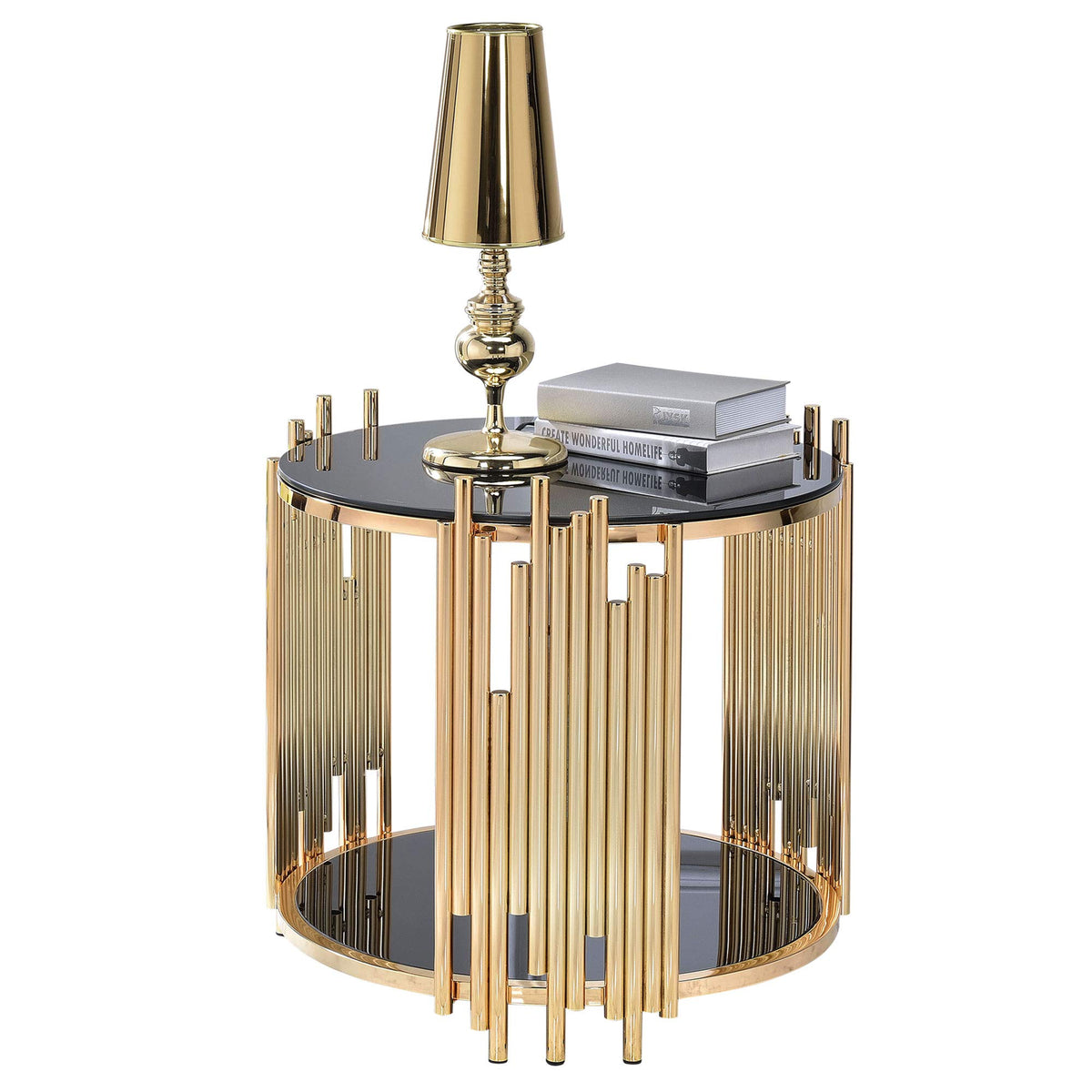 Benjara Modern Metal And Glass End Table With Tubing Design, Black And Gold