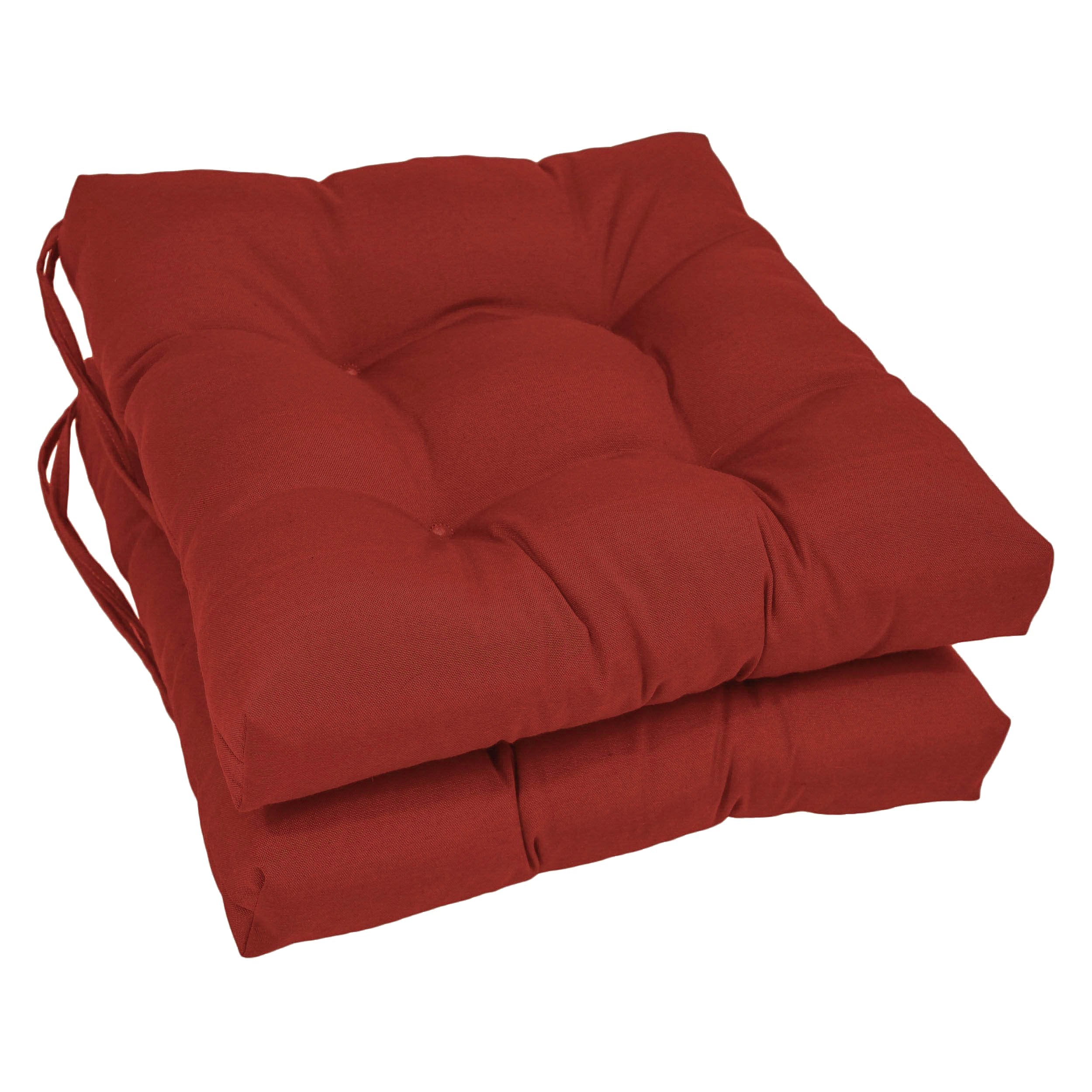 16-inch Solid Twill Square Tufted Chair Cushions (Set of 2) - Ruby Red
