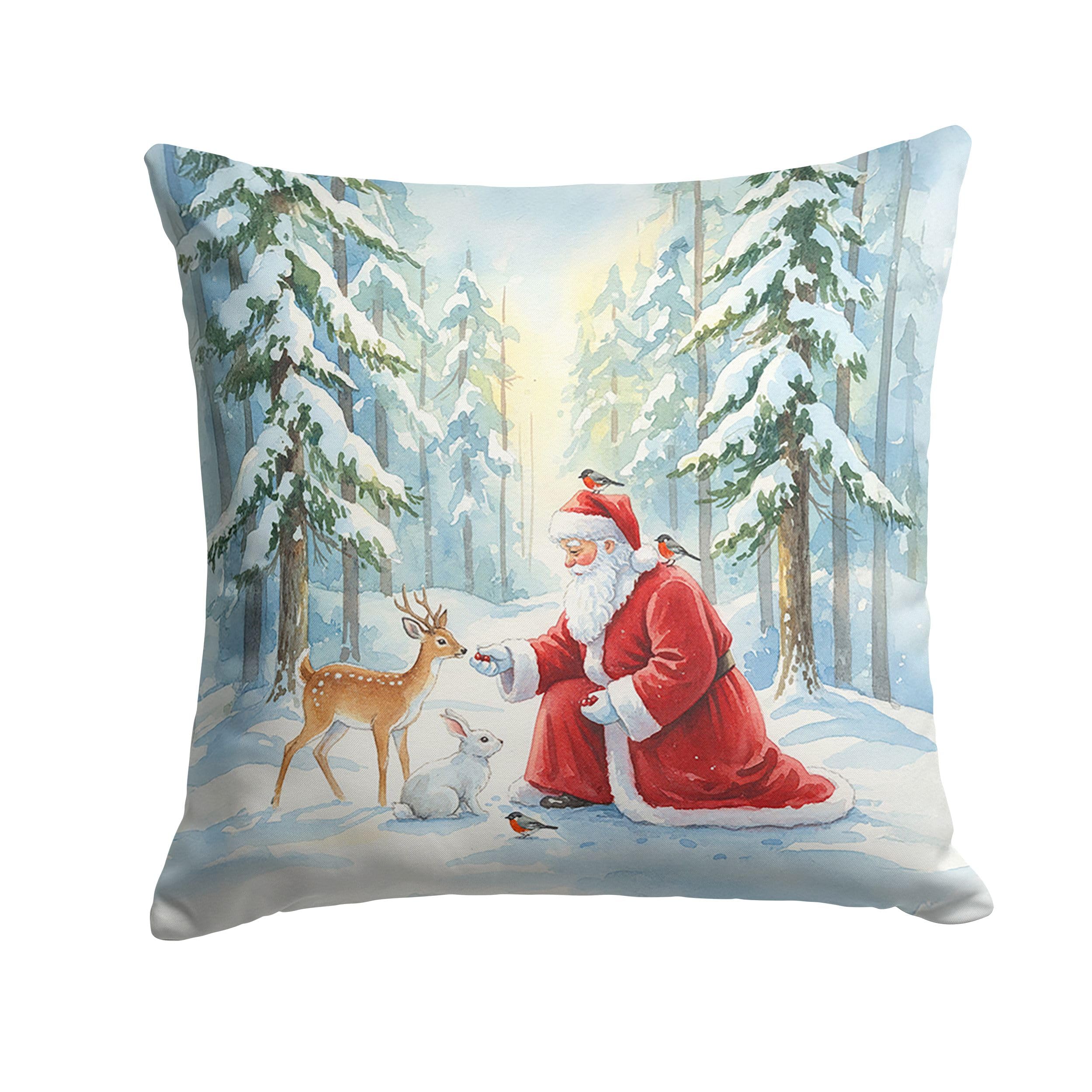 Carolines Treasures Santa Claus in The Forest with Wildlife Christmas Throw Pillow Decorative Indoor Outdoor Accent Cushion for Couch, Bed or Patio, 14Hx14W