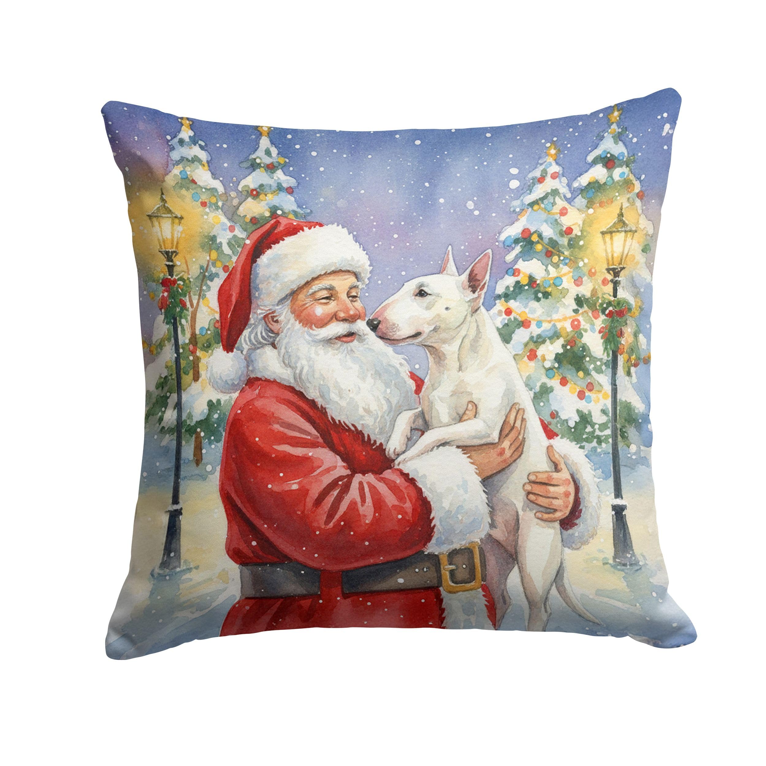 Carolines Treasures Bull Terrier with Santa Claus Throw Pillow Decorative Indoor Outdoor Accent Cushion for Couch, Bed or Patio, 18Hx18W