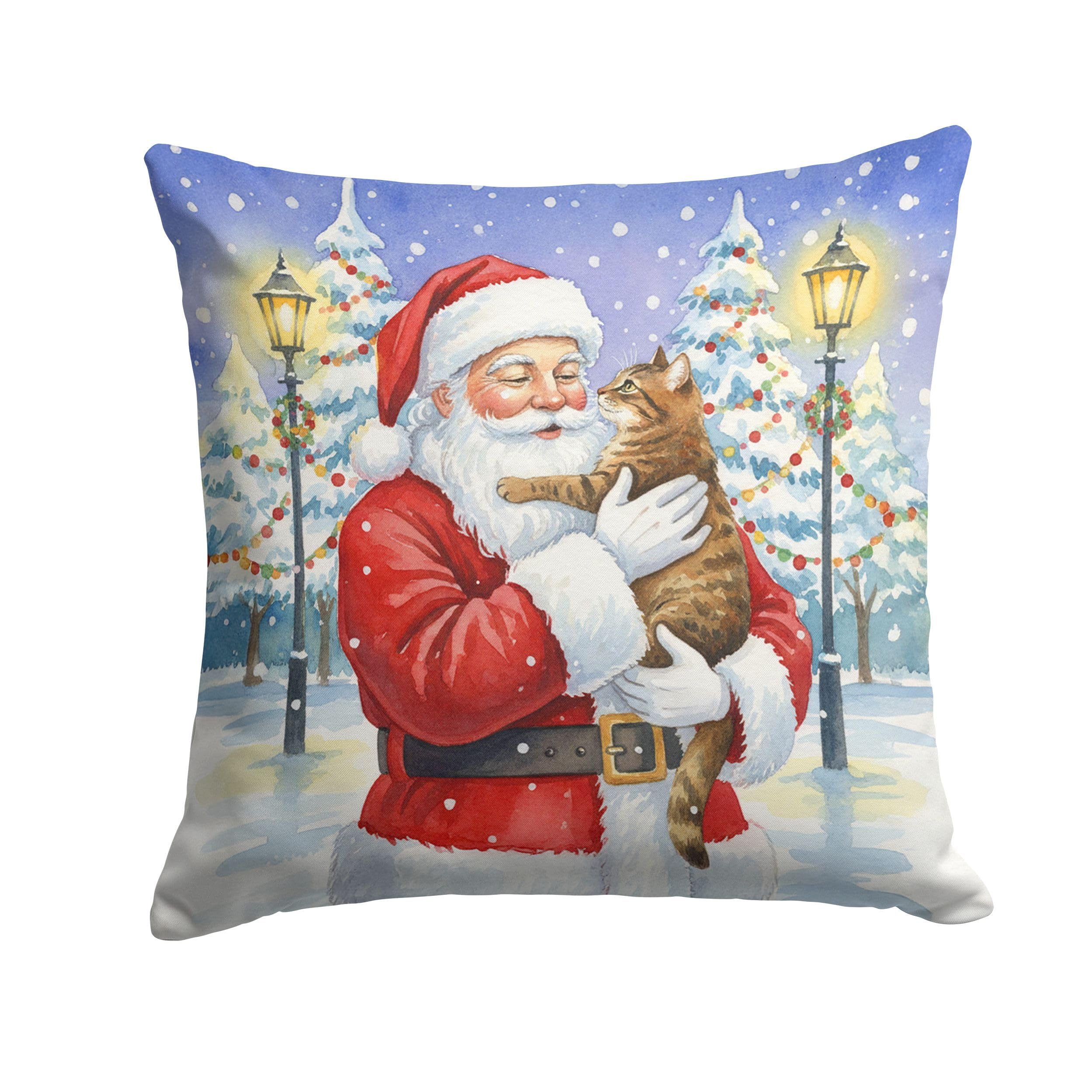 Carolines Treasures Classic Tabby Brown Cat with Santa Claus Throw Pillow Decorative Indoor Outdoor Accent Cushion for Couch, Bed or Patio, 14Hx14W