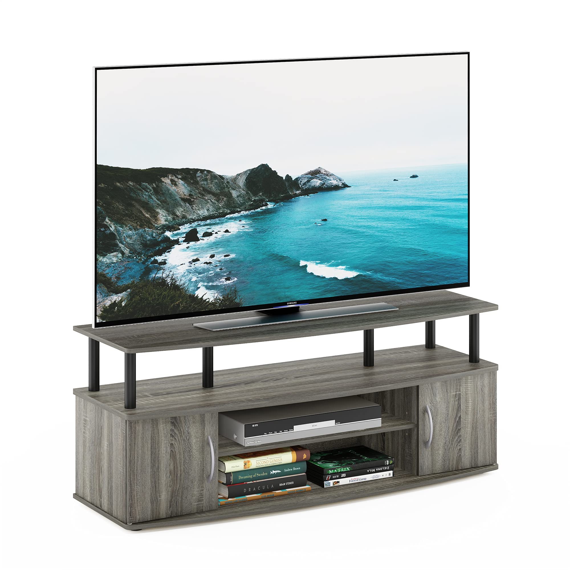 Furinno JAYA Large Entertainment Center Hold up to 50-IN TV, French Oak Grey/Black