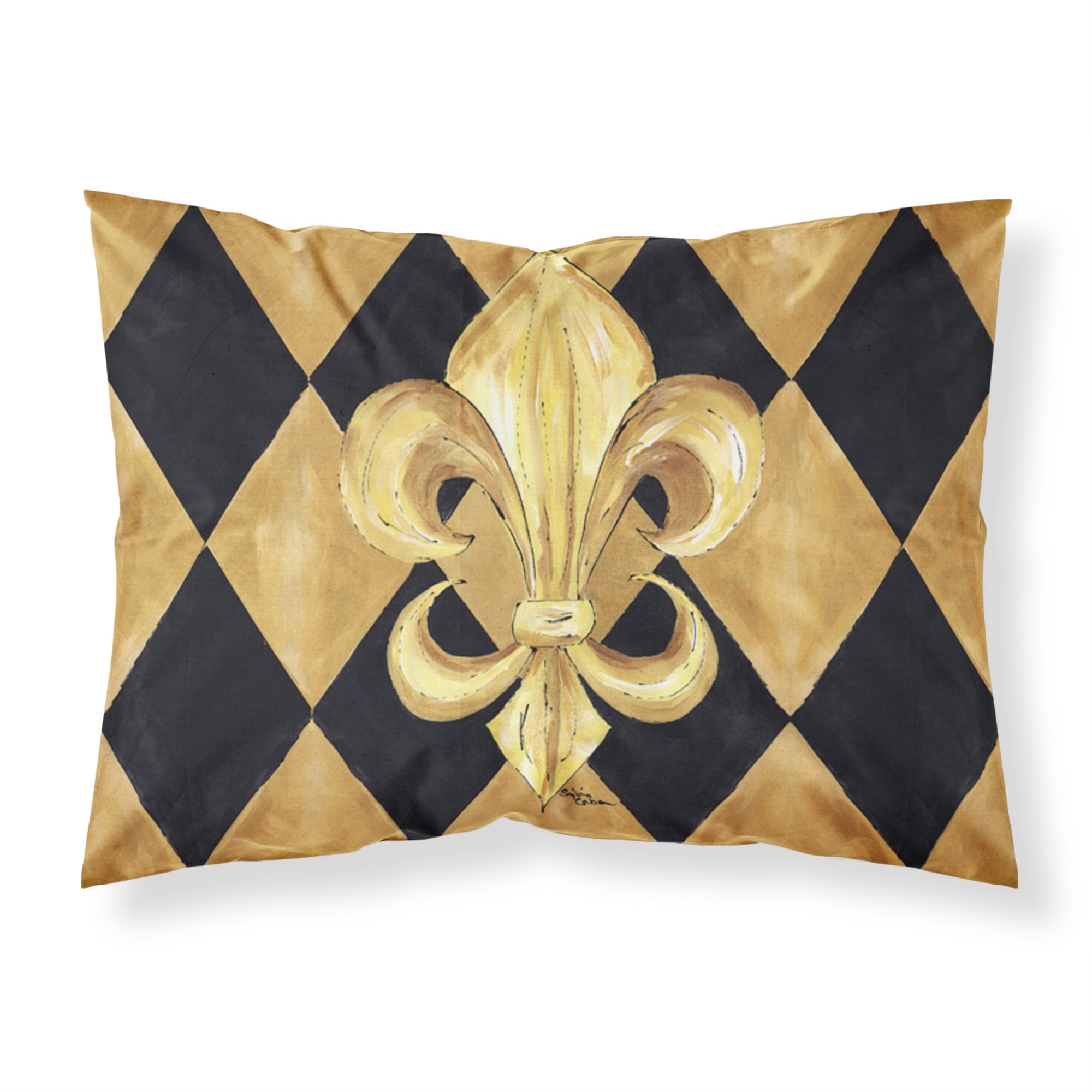 Caroline'S Treasures 8125Pillowcase Black And Gold Fleur De Lis New Orleans Moisture Wicking Fabric Standard Pillowcase, Large