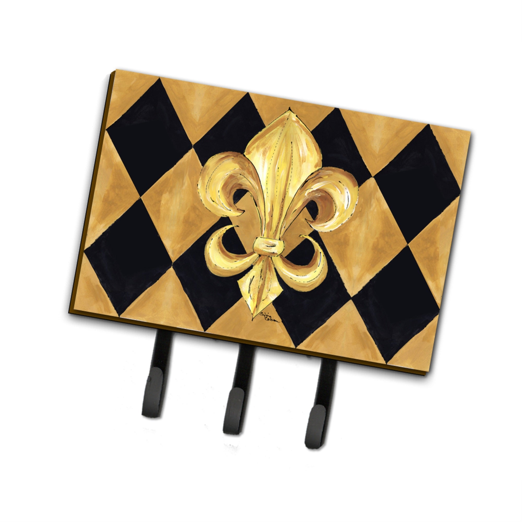 Caroline'S Treasures 8125Th68 Black And Gold Fleur De Lis New Orleans Leash Or Key Holder, Large, Multicolor