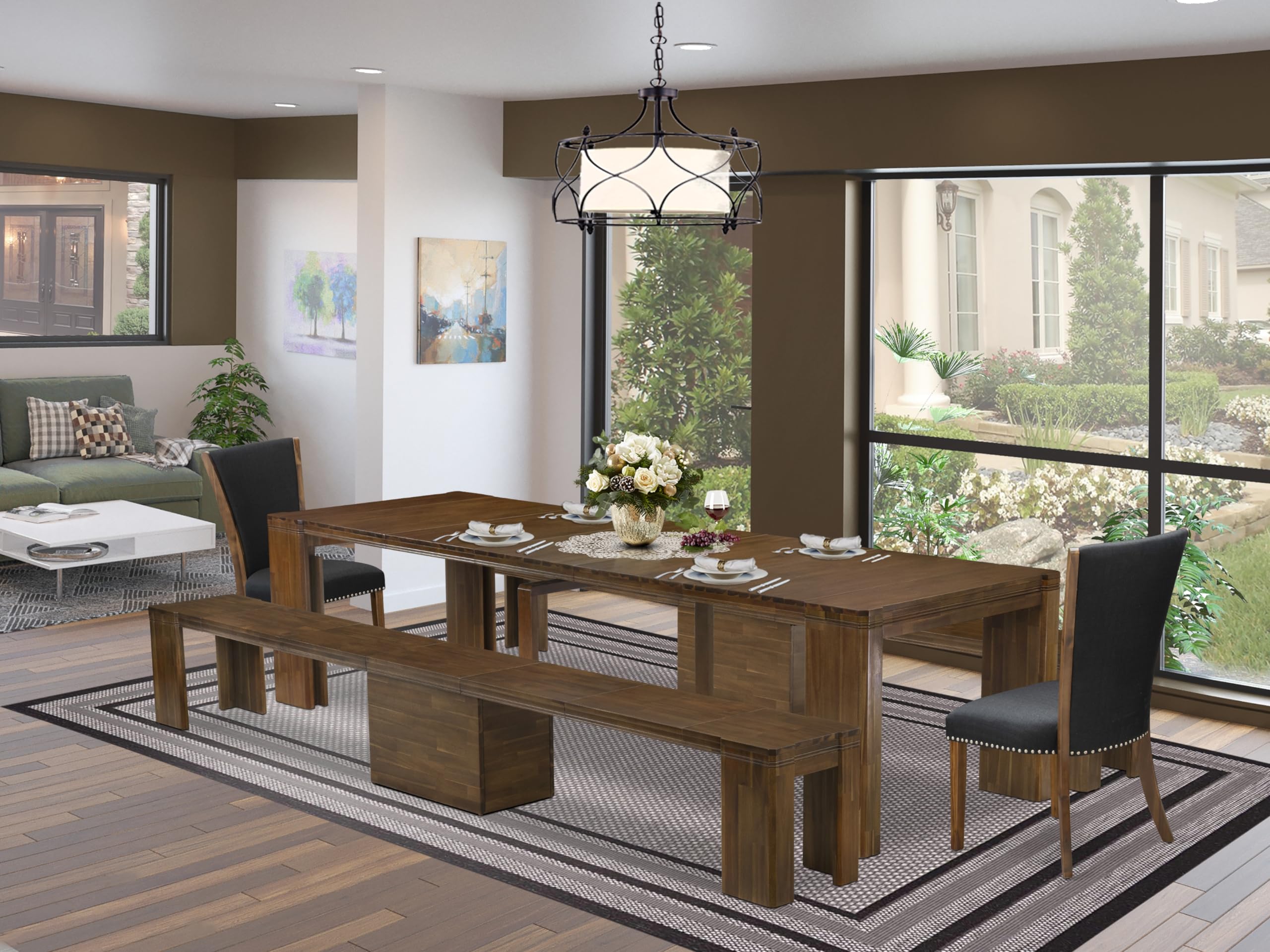 5 Pieces Extendable Dining Set Includes a Rectangle Kitchen Table