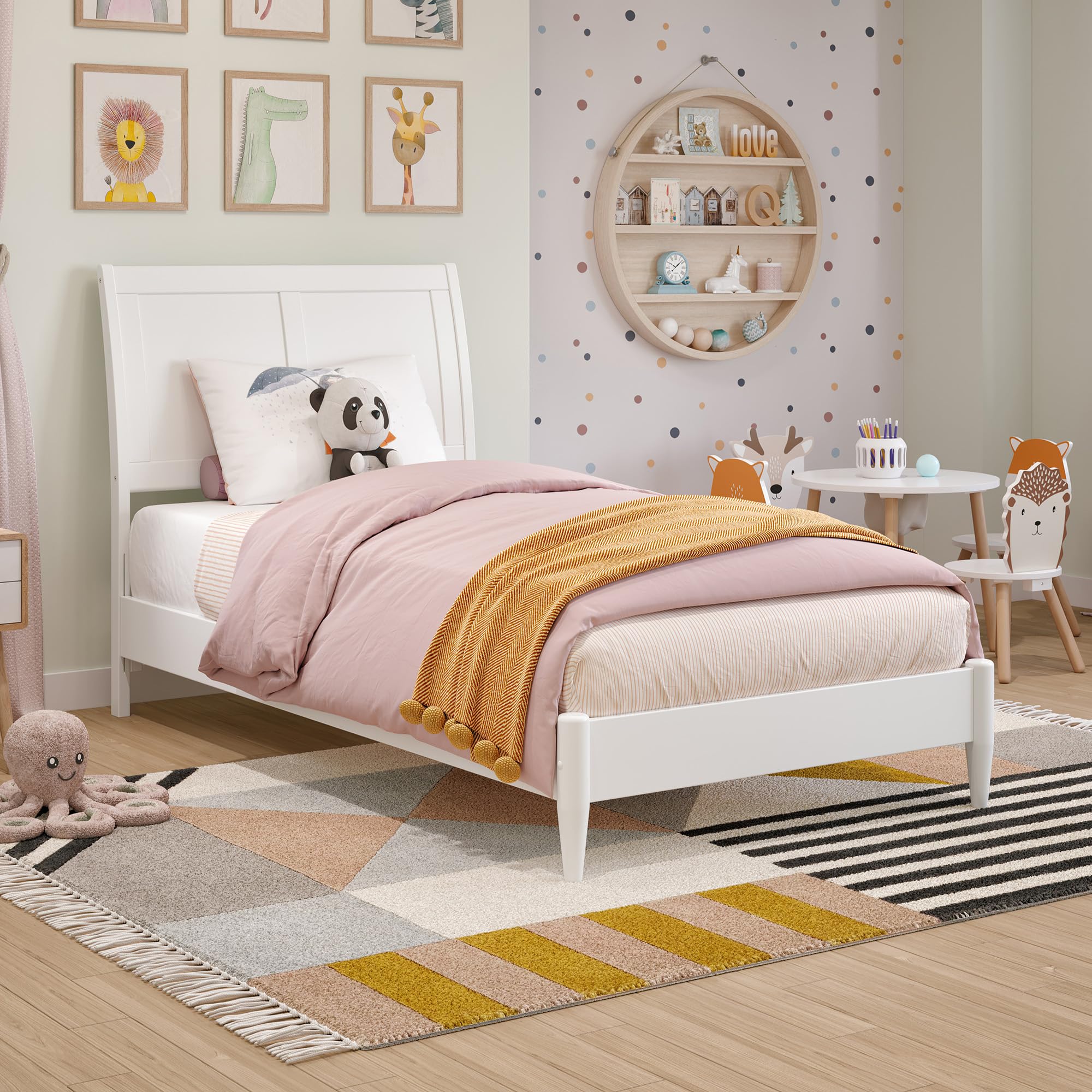 Valencia Twin Solid Wood Low Profile Sleigh Platform Bed in White