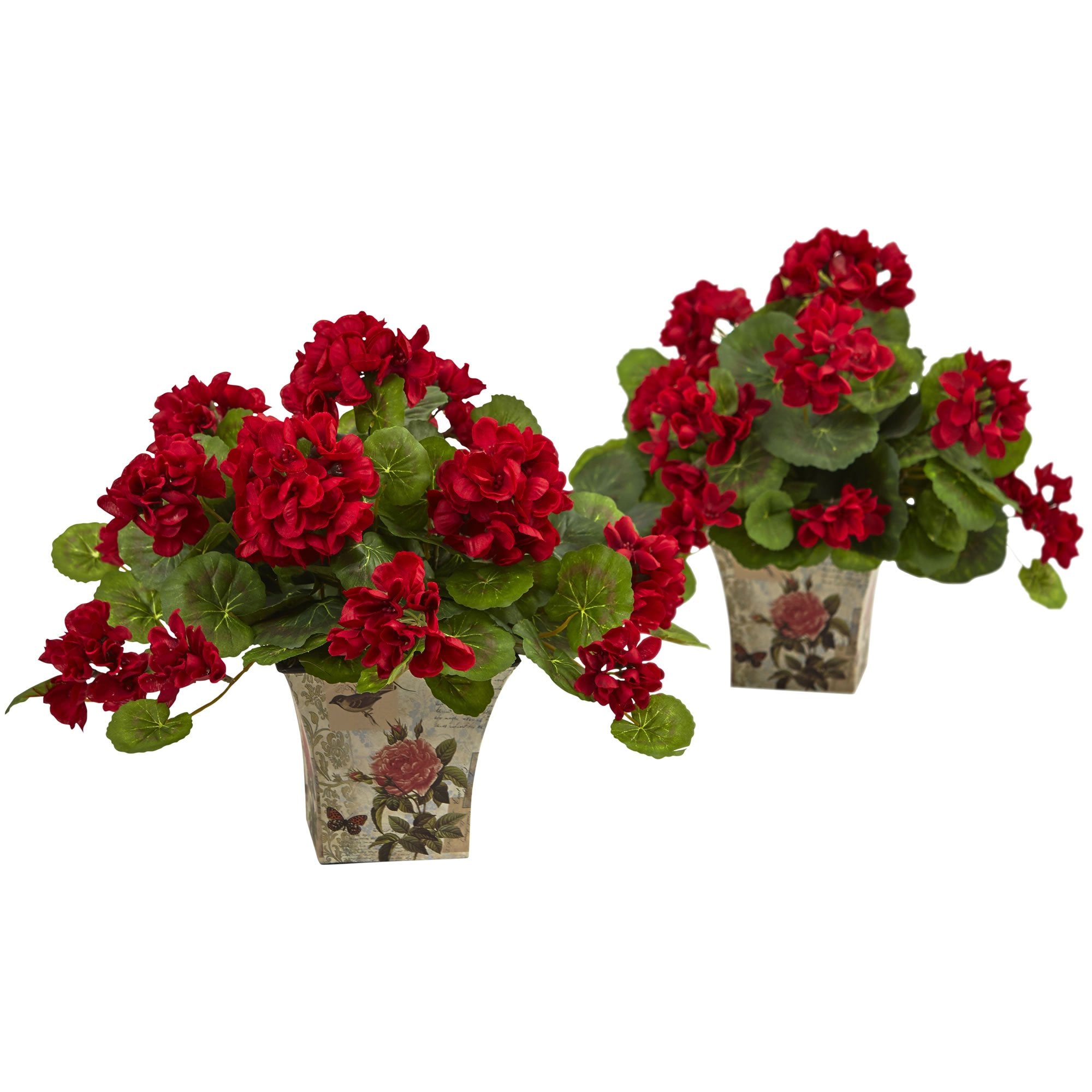 Nearly Natural 6832-S2 11 Geranium Flowering Silk Plant with Floral Planter (Set of 2)