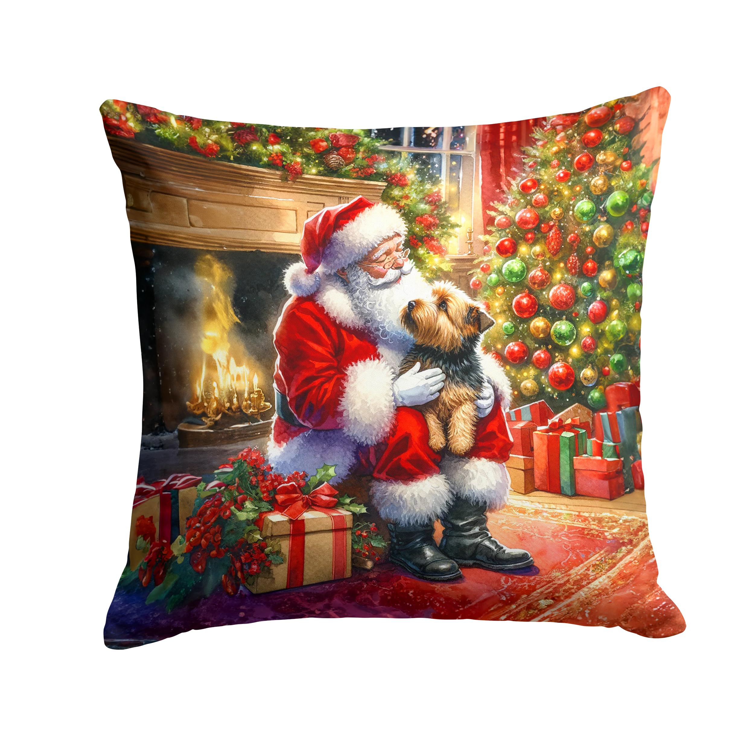 Carolines Treasures Norfolk Terrier and Santa Claus Throw Pillow Machine Washable, Indoor Outdoor Decorative Pillow for Couch, Bed or Patio, 14Hx14W