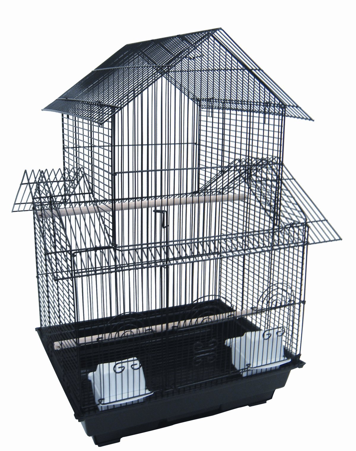 5944 3/8 Bar Spacing Double Roofs Small Bird Cage - 18″x18″ In Black