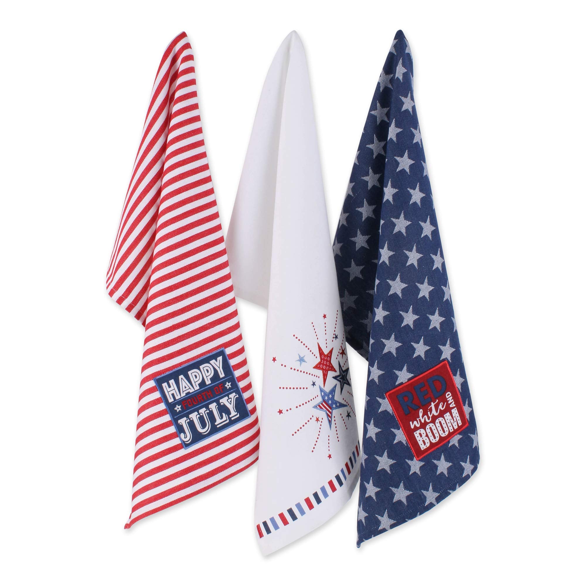 Dii Patriotic Dish Towel Set 18X28, Decorative Kitchen Towels, Red White & Boom, 3 Count