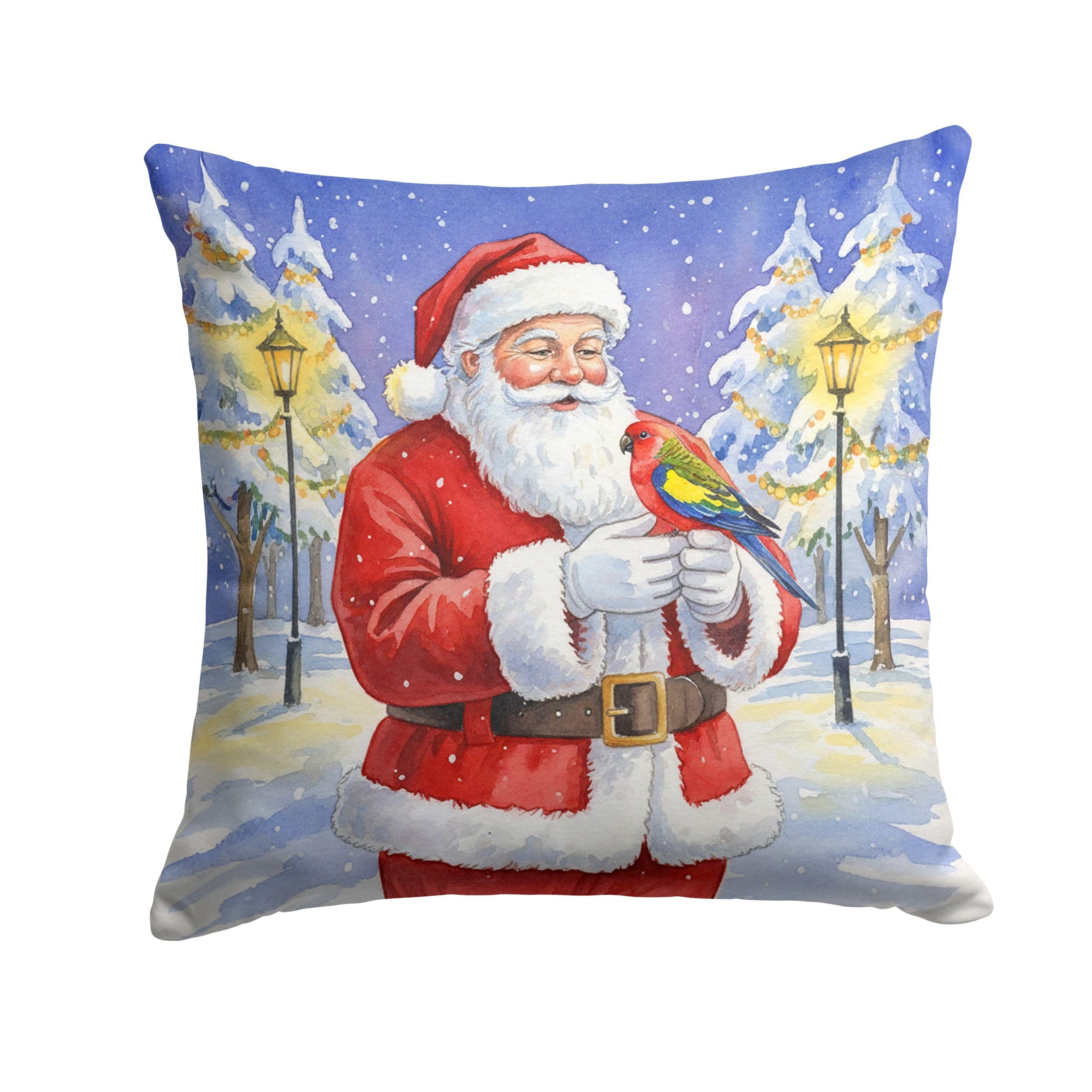 Carolines Treasures Eastern Rosella with Santa Claus Throw Pillow Decorative Indoor Outdoor Accent Cushion for Couch, Bed or Patio, 18Hx18W