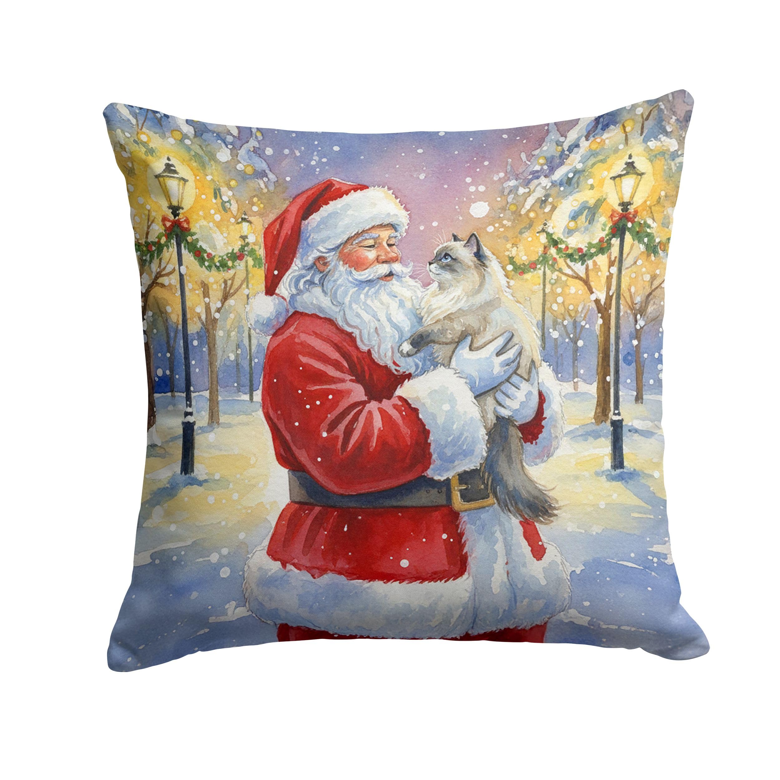 Carolines Treasures Ragdoll Blue Point Cat with Santa Claus Throw Pillow Decorative Indoor Outdoor Accent Cushion for Couch, Bed or Patio, 18Hx18W