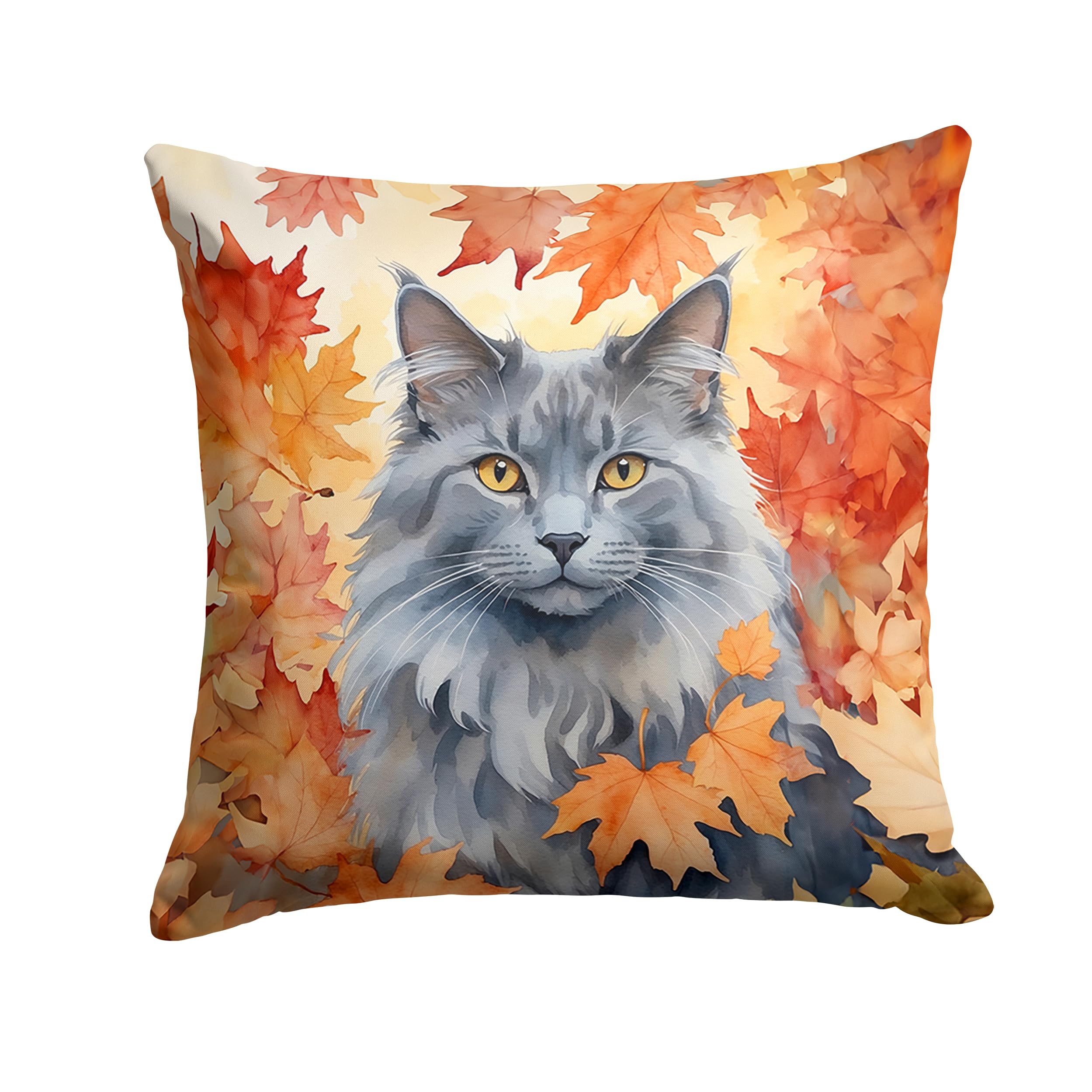 Carolines Treasures Nebelung Cat in Fall Leaves Throw Pillow Machine Washable, Indoor Outdoor Decorative Pillow for Couch, Bed or Patio, 18Hx18W