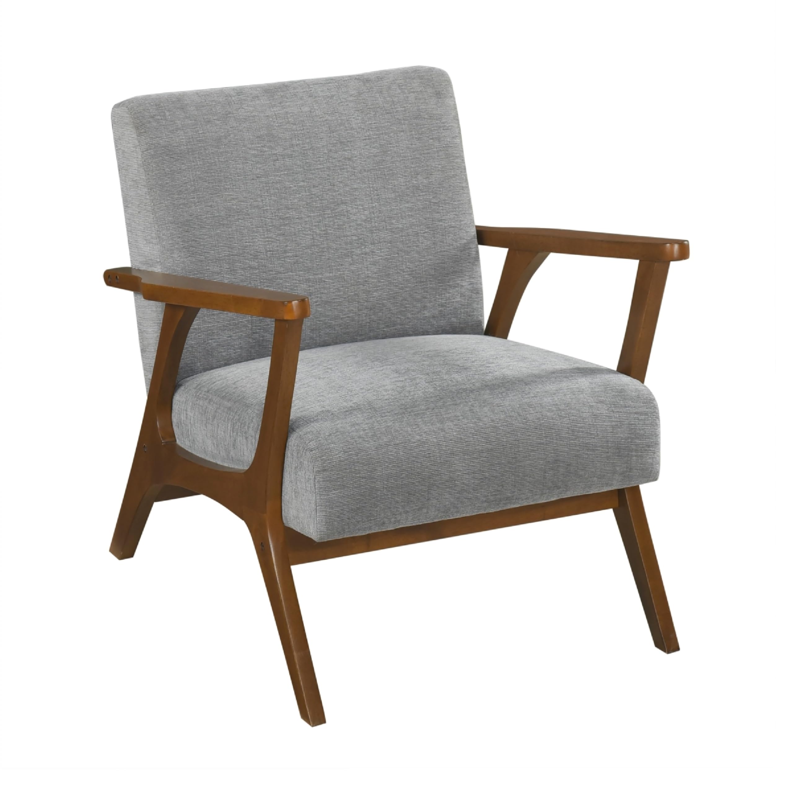 Ary Armchair, Gray Chenille Cushion, Chestnut Brown Solid Rubberwood