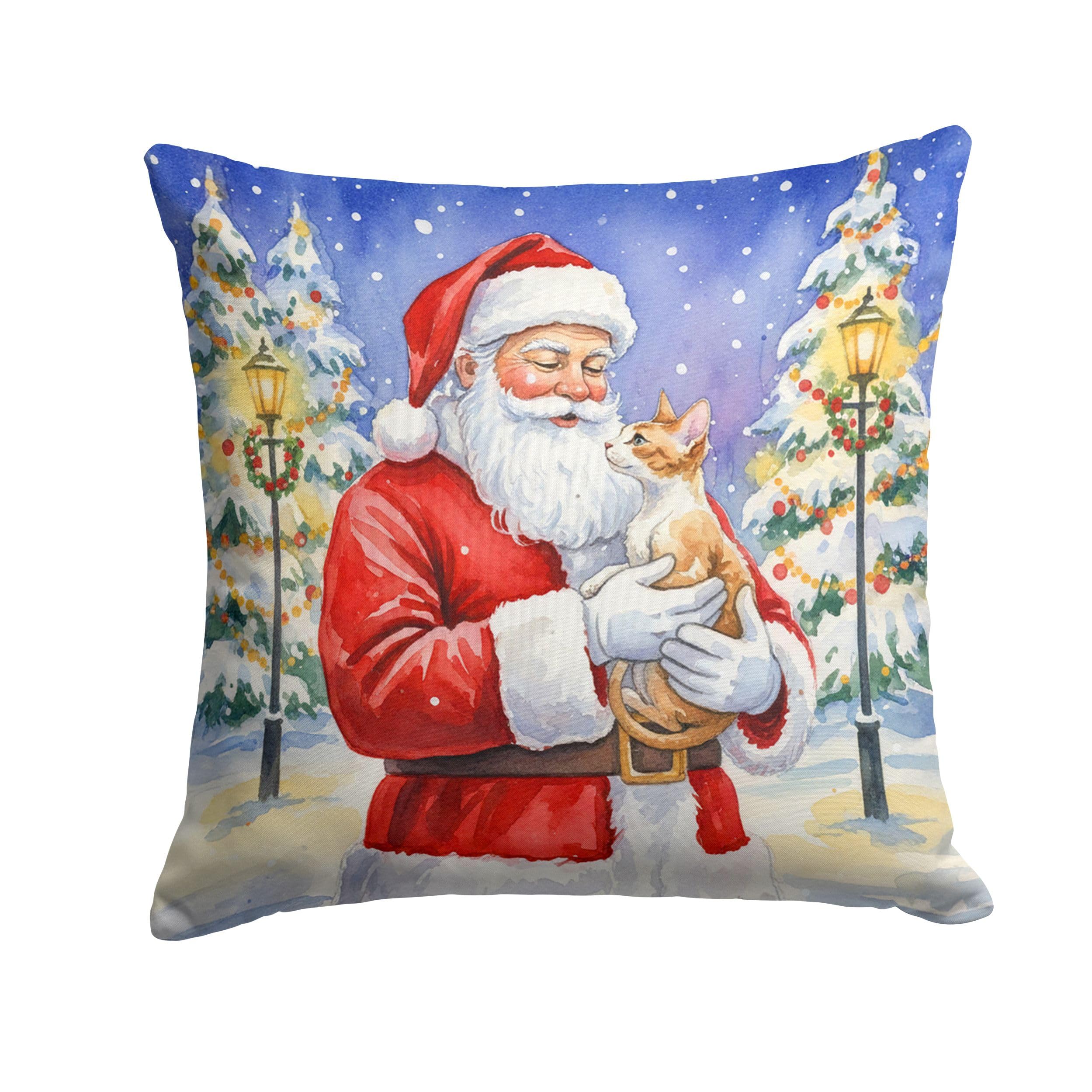 Carolines Treasures Cornish Rex Cat with Santa Claus Throw Pillow Decorative Indoor Outdoor Accent Cushion for Couch, Bed or Patio, 18Hx18W