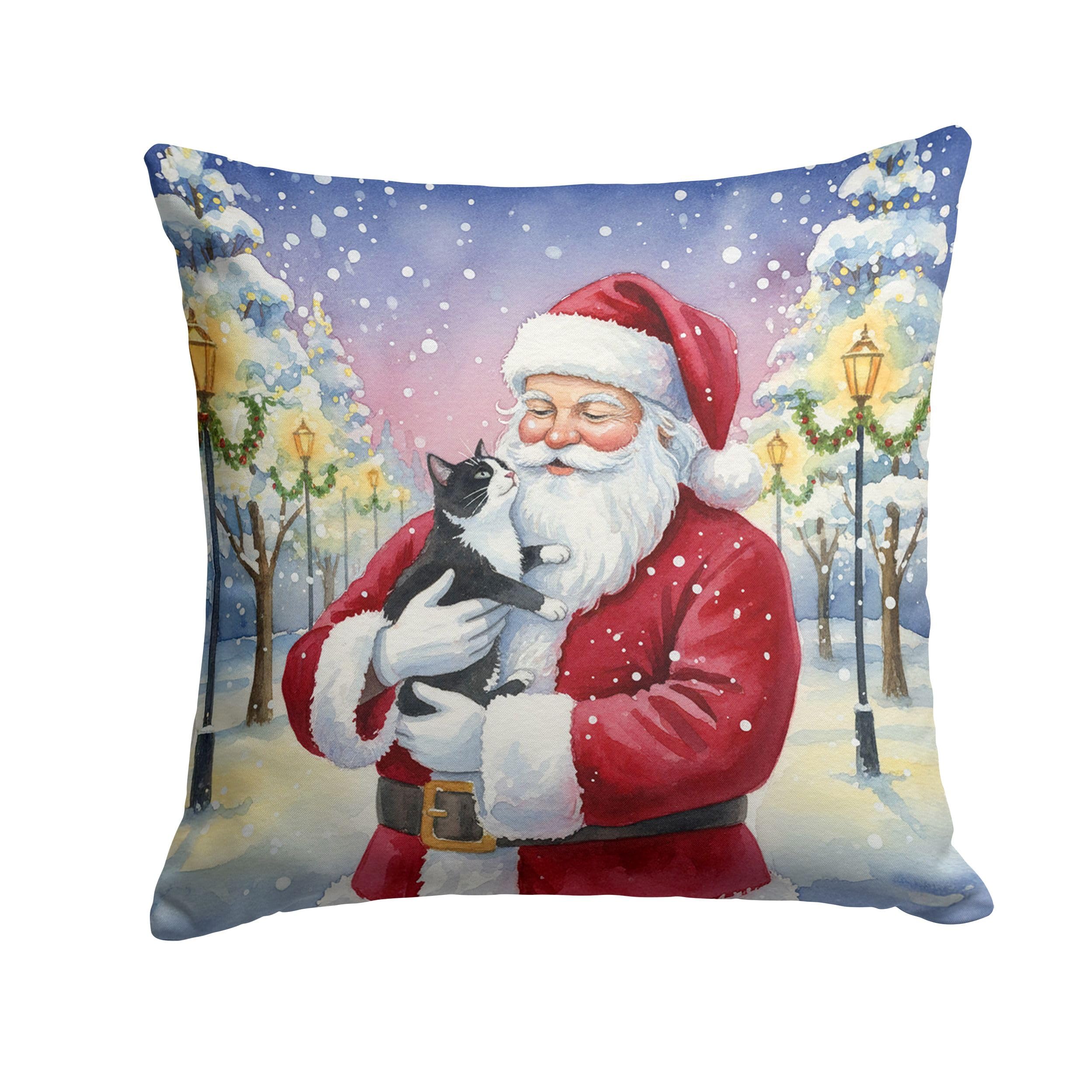 Carolines Treasures Black & White Tuxedo Cat with Santa Claus Throw Pillow Decorative Indoor Outdoor Accent Cushion for Couch, Bed or Patio, 14Hx14W