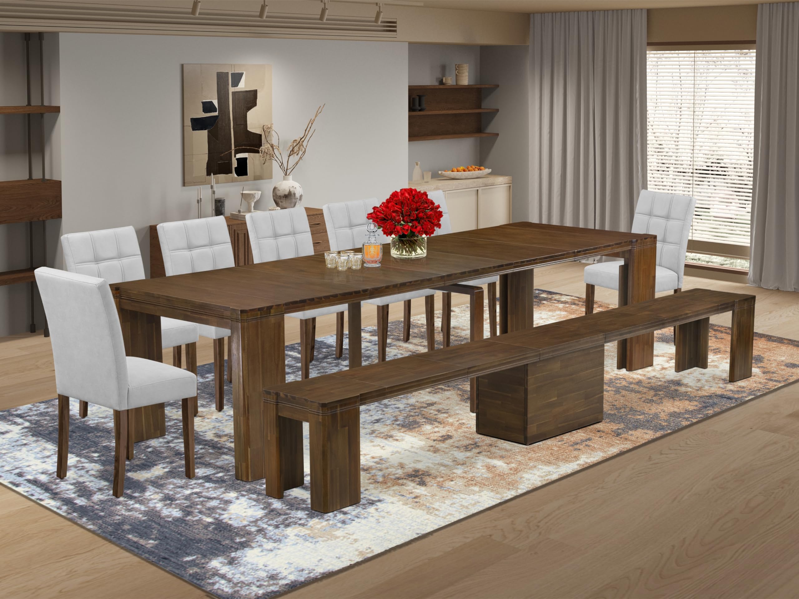 9 Pieces Extendable Dining Set Includes a Rectangle Kitchen Table