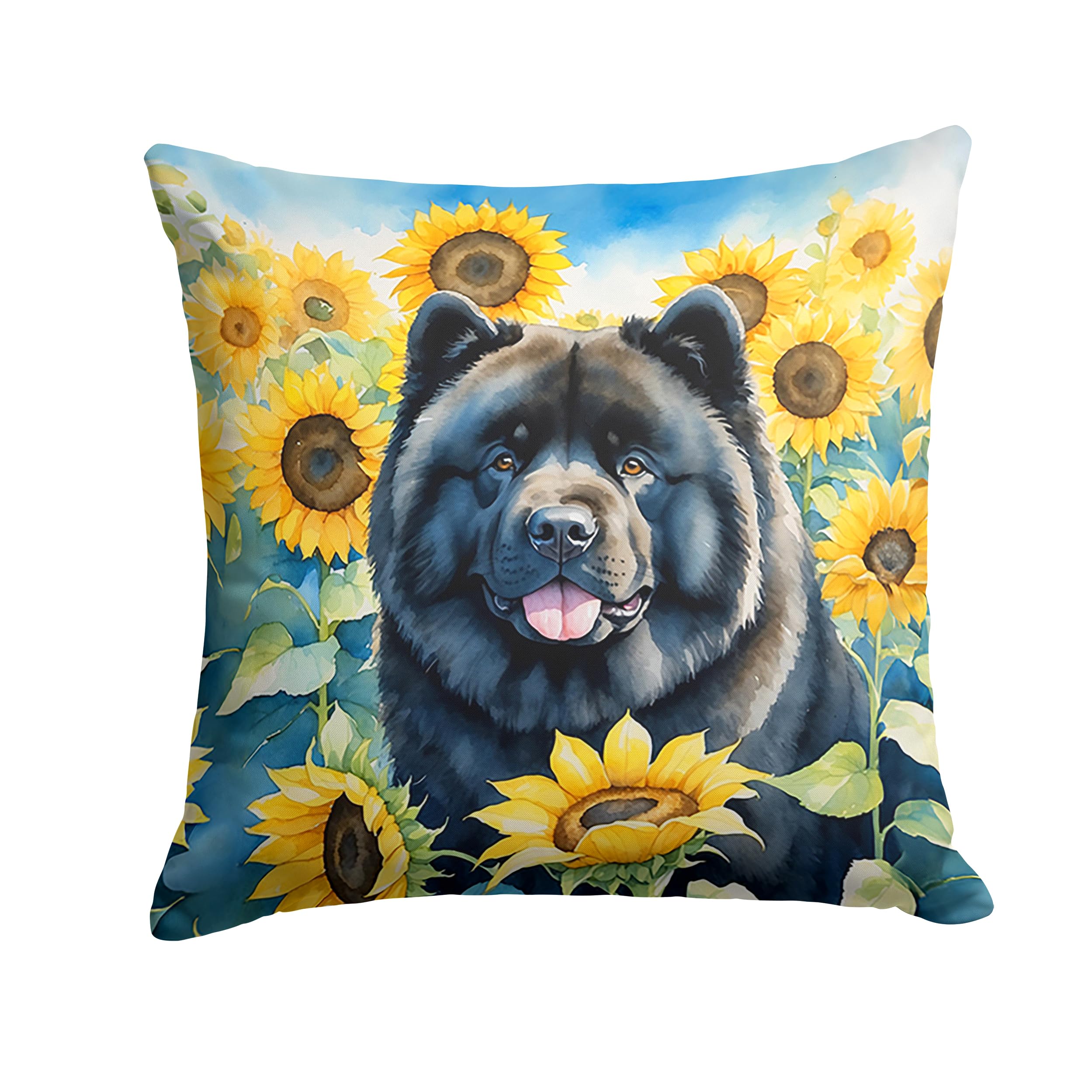 Carolines Treasures in Sunflowers Throw Pillow, 18Hx18W, Chow Chow 6054