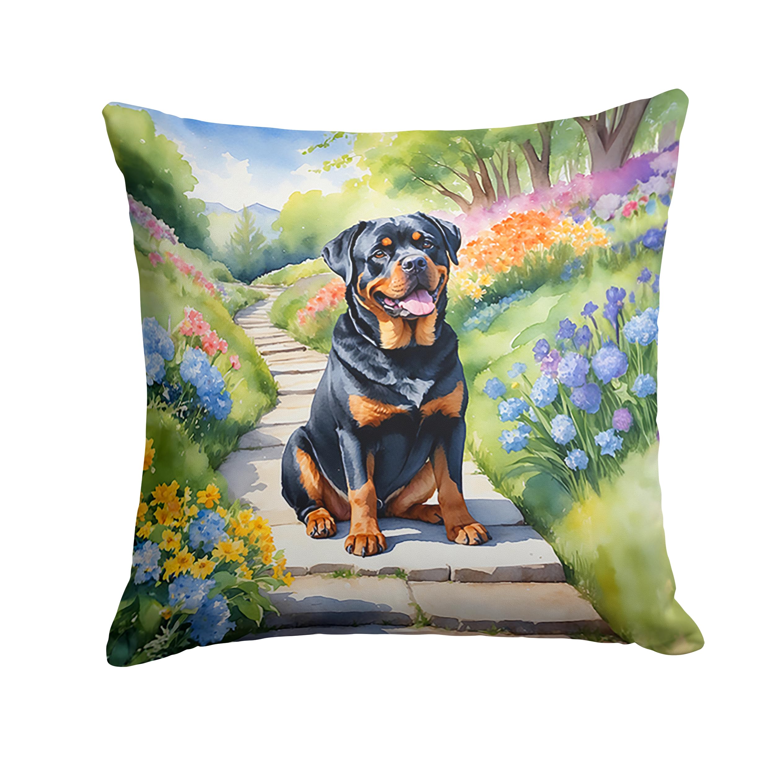 Carolines Treasures Rottweiler Spring Path Throw Pillow Machine Washable, Indoor Outdoor Decorative Pillow for Couch, Bed or Patio, 18Hx18W