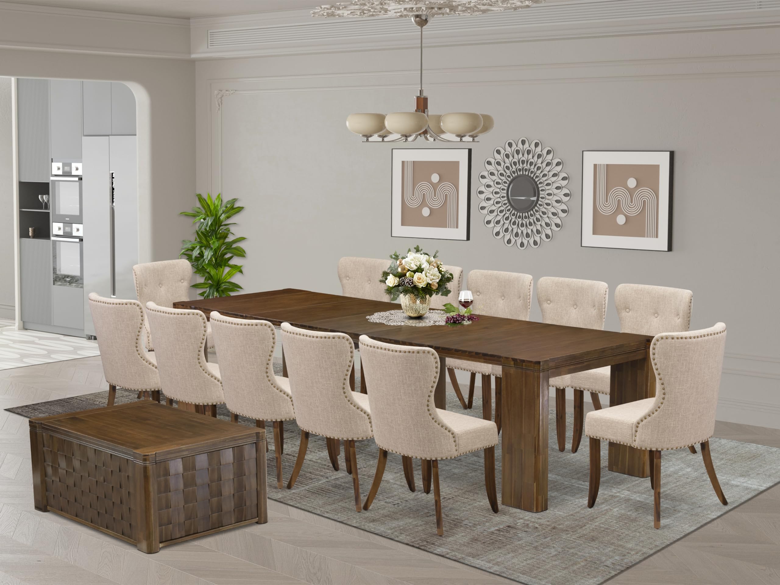 14 Pieces Extendable Dining Set Includes a Rectangle Kitchen Table