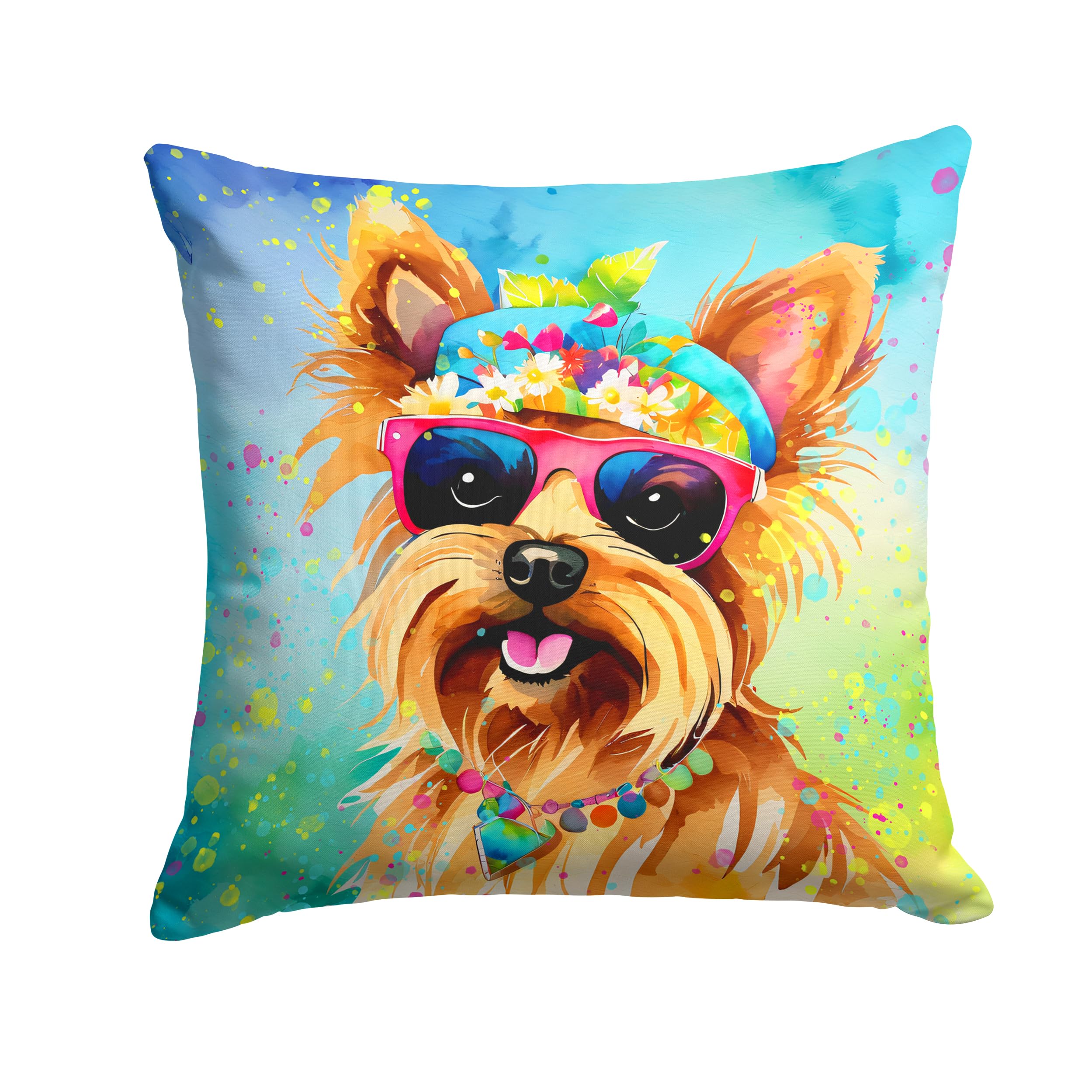 Yorkshire Terrier Hippie Dawg Throw Pillow