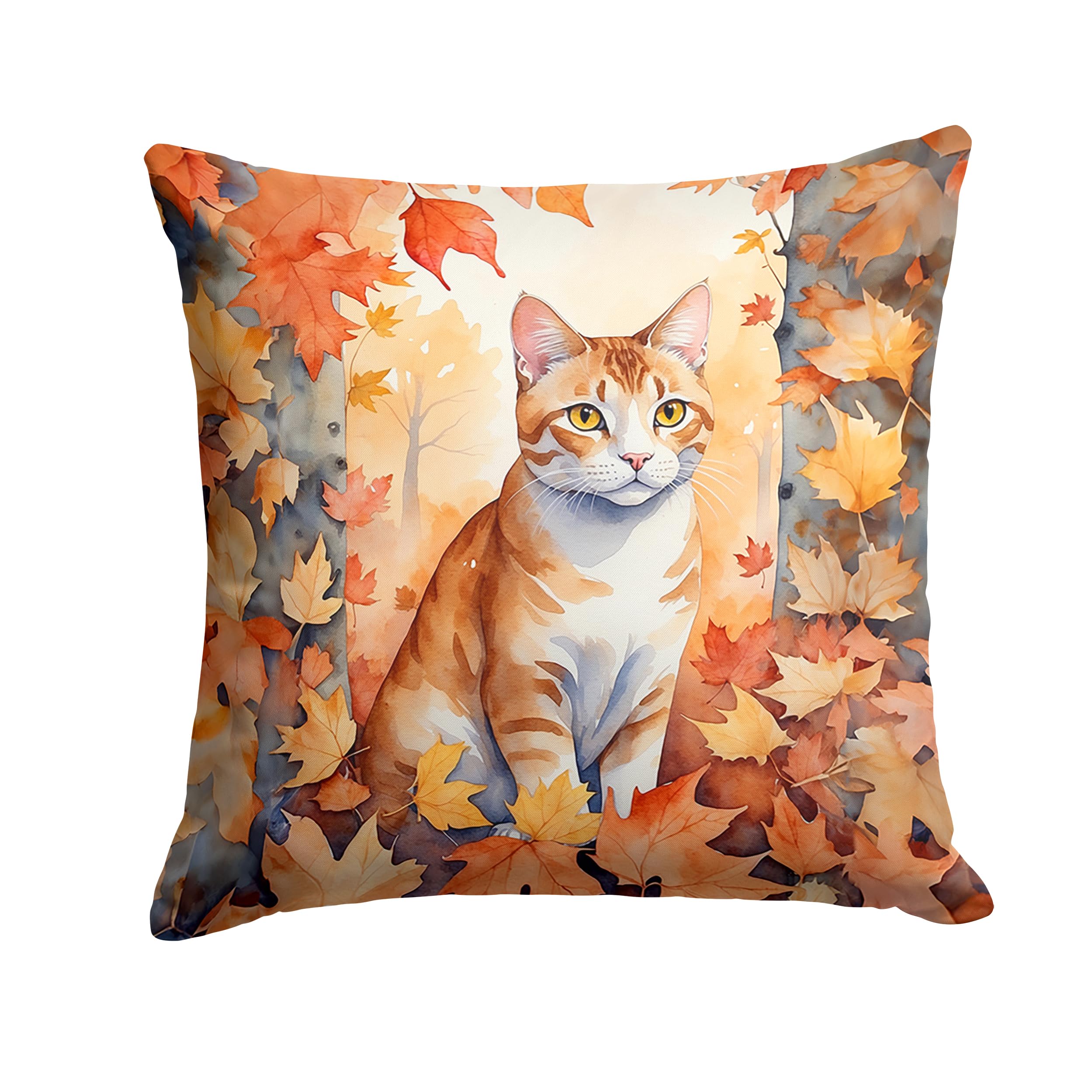 Carolines Treasures Ural Rex Cat in Fall Leaves Throw Pillow Machine Washable, Indoor Outdoor Decorative Pillow for Couch, Bed or Patio, 18Hx18W
